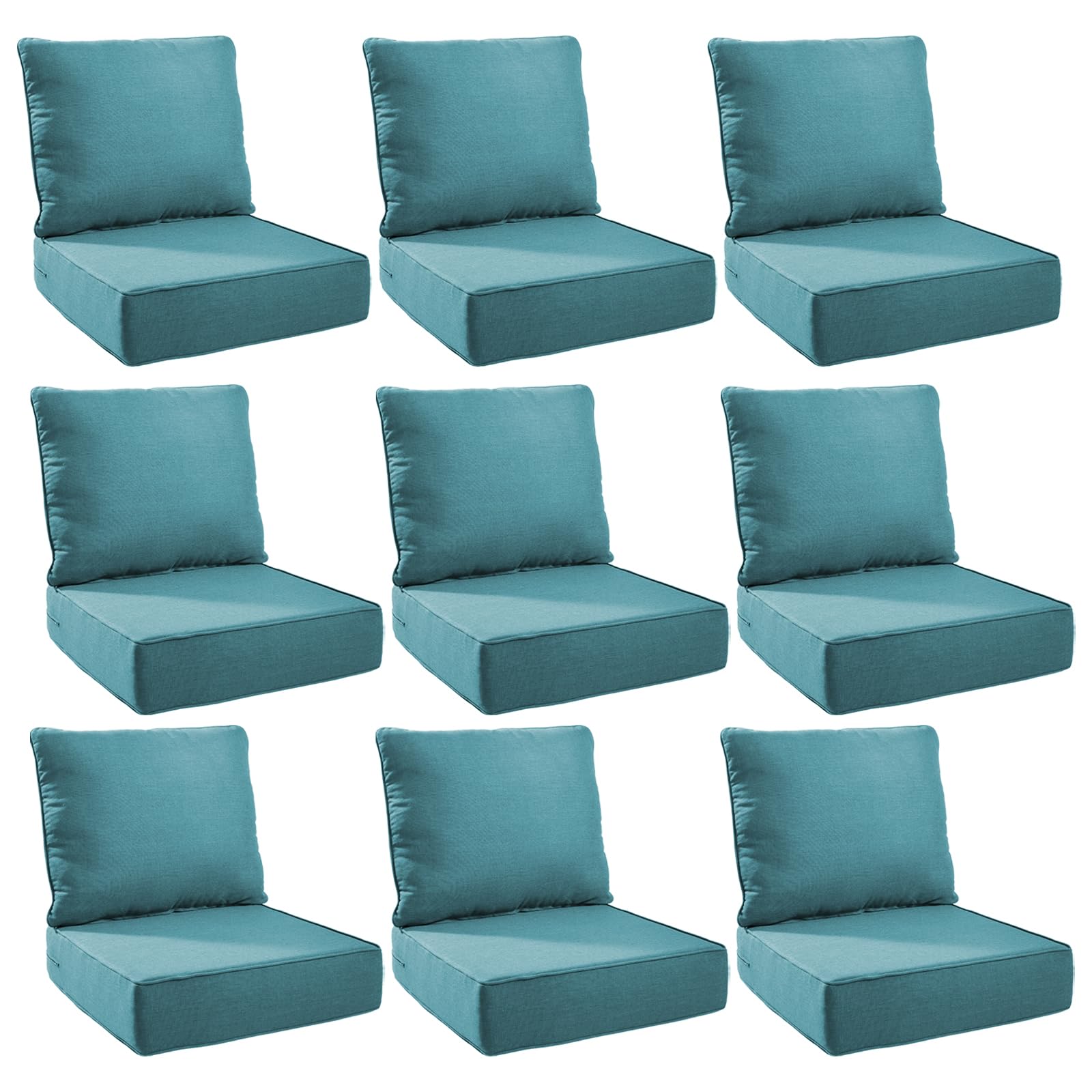 Outdoor Cushion Set for Patio Furniture, UV Resistant, Water Resistant - 6 Inch Thick Foam Garden Cushions – 22x24 Inch Patio Seat Covers for Chair/Sofa/Couch | Peacock Green | 9-Pack |