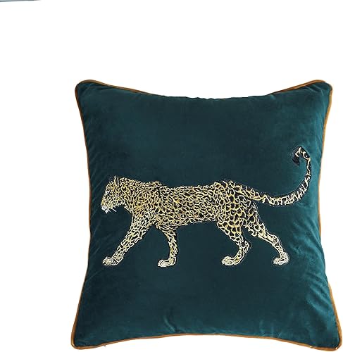 Miniatura 10 de Funda de almohada de lujo con bordado de leopardo, funda de cojín de tela de terciopelo bordada dorada, funda de cojín decorativa con estampado de