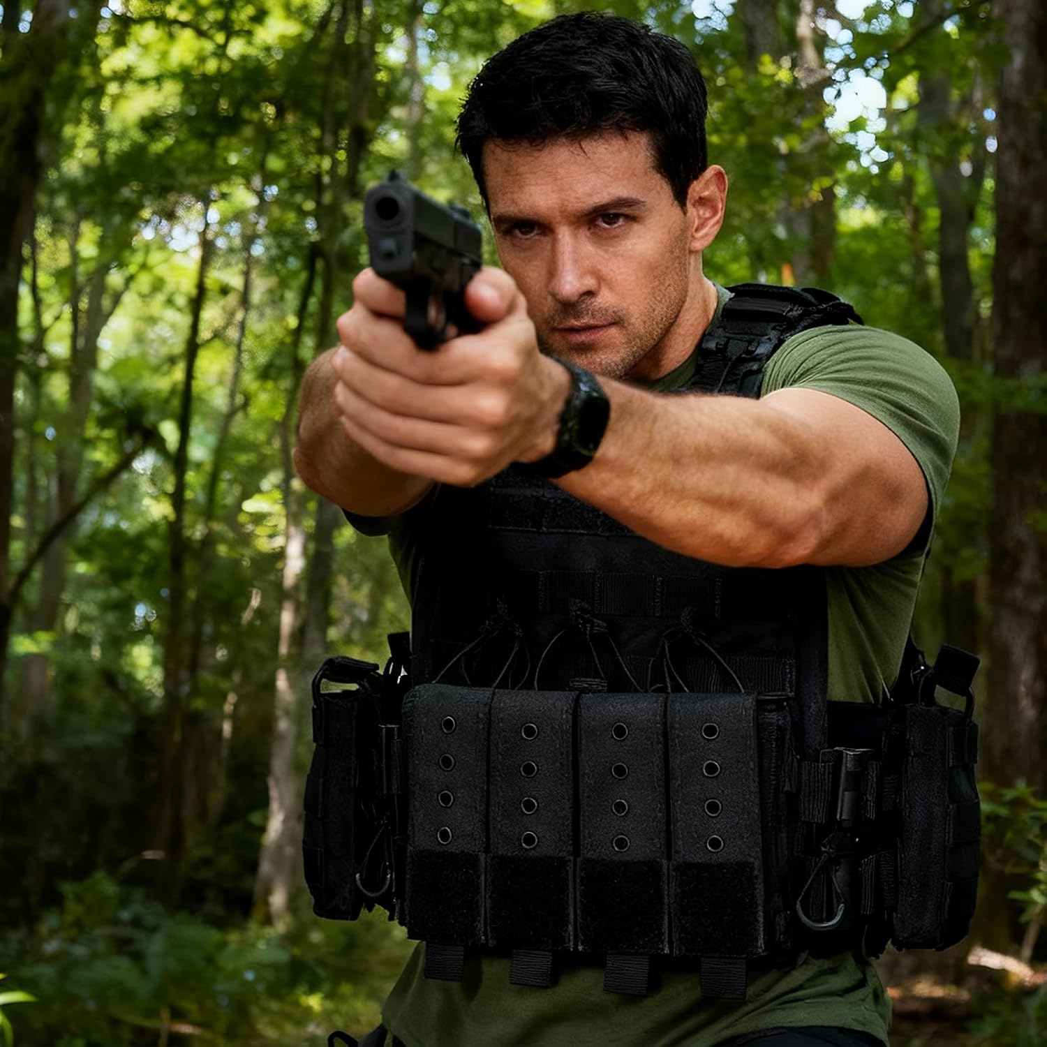 Tactical Plate Carrier Vest - Quick Release in 1000D Nylon,Features 3D Mesh Lining,4 Mag Panels and Reinforced Shoulders for Airsoft Outdoor Use - Image 7