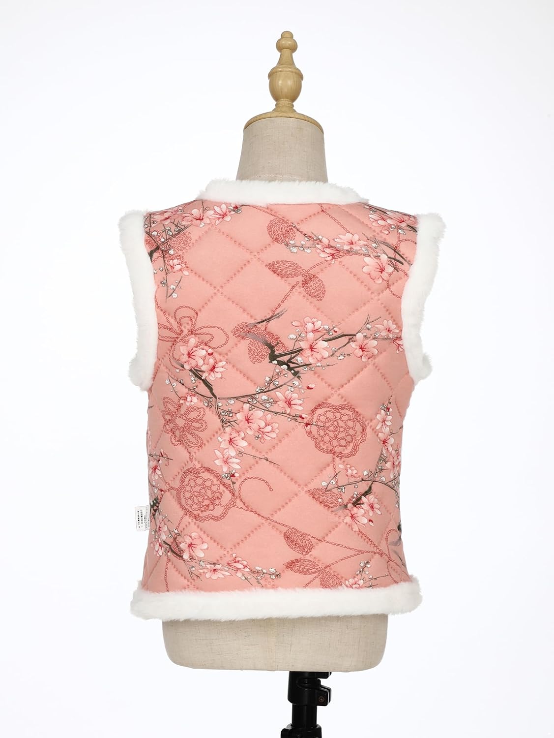 Toddler Girls Winter Vest Sleeveless Jacket Floral Thick Fleece Coat with Buttons and Knot Detail