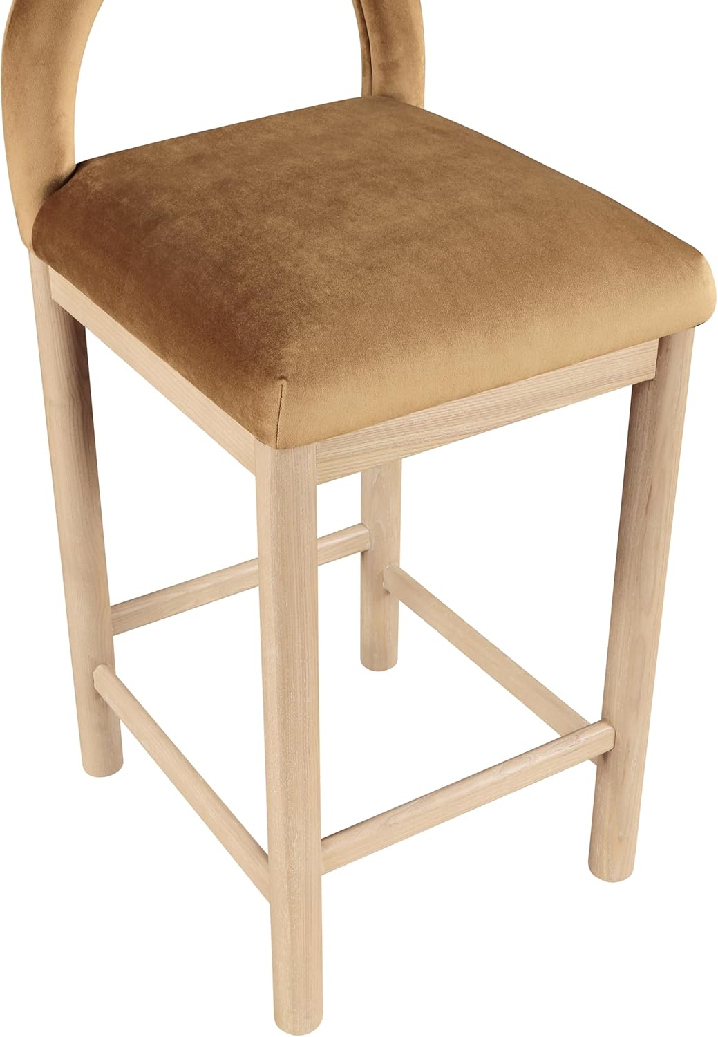 Meridian Furniture 11034Saddle-C Conrad Collection Art Deco Counter Stool with Ultra Luxe Saddle Velvet, 460 GSM Velvet, Solid Wood Natural Finish, 17" W x 18.75" D x 36.5" H, Saddle