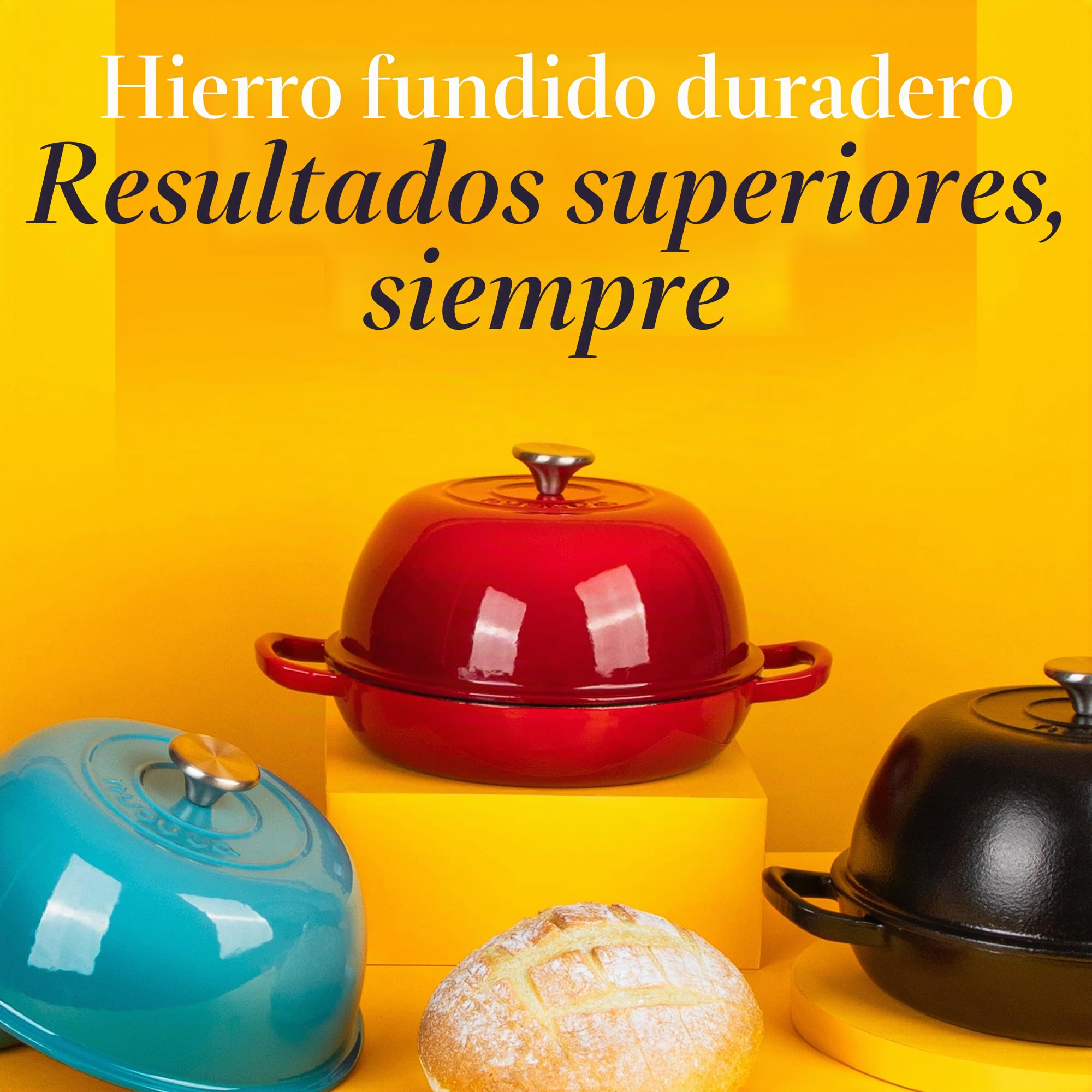 Olla Holandesa de Hierro Fundido Esmaltado – Cazuela para Hornear Pan de Masa Madre – Olla de Pan – Rojo, 5.7L, 22cm – by Nuovva