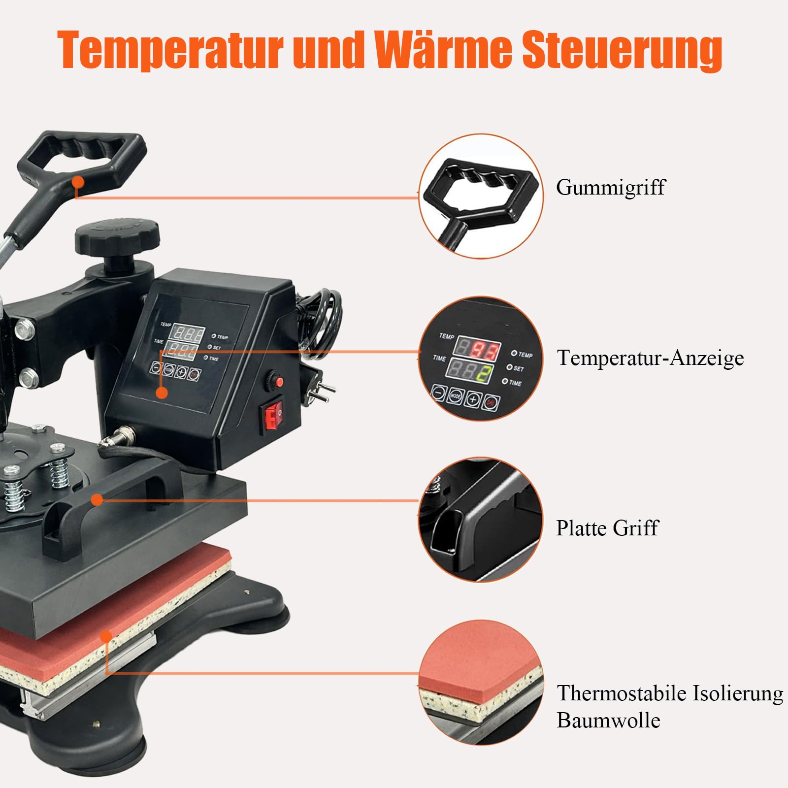 Transferpresse 25x30CM Hitzepresse Heißpresse Heat Press Machine Tassenpresse Textilpresse Mulitifunktional Sublimation Wärmepresse Maschine 360 Grad für T-Shirts