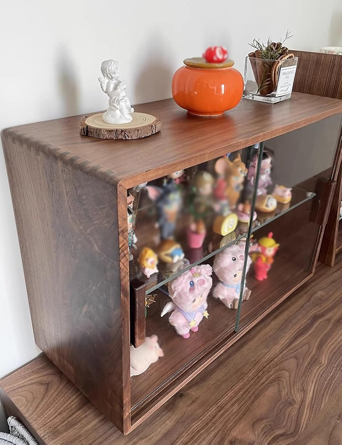 Wooden Display Cabinet,Kitchen Pantry 19 inch Black Walnut Sideboard with Glass Doors, Coffee Wine Bar Cupboard Food for Living Room and Dinning(Brown)