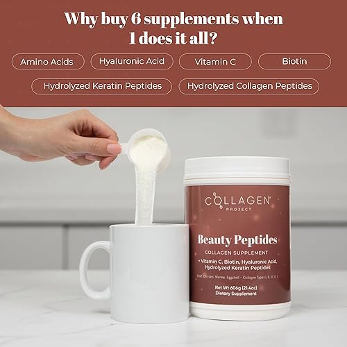 Miniatura 5 de Suplemento de colágeno en polvo para hombres y mujeres | Brillo de piel juvenil | Péptidos de colágeno hidrolizados tipo I, II, III, V, X | Vitamina