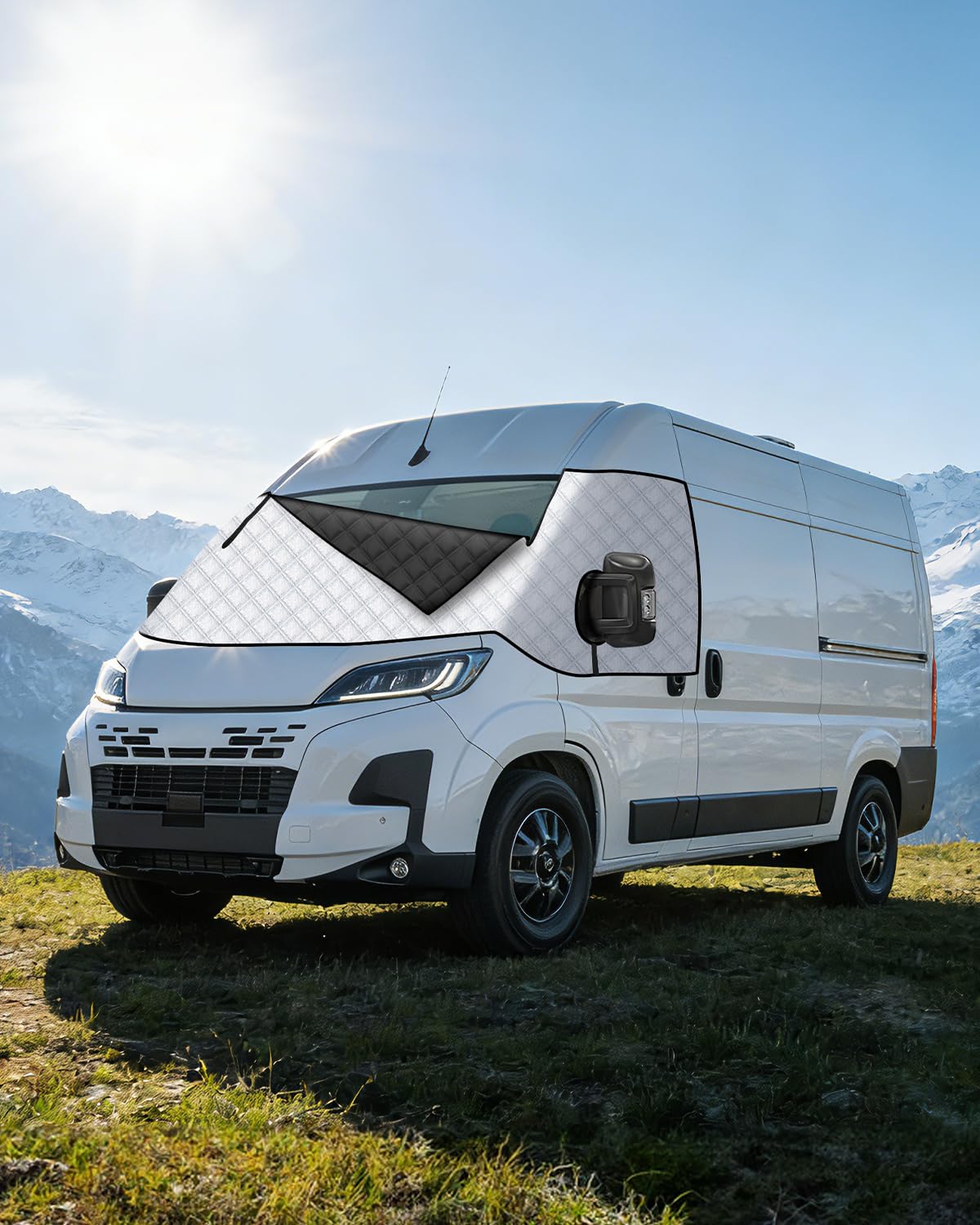 OlaVeg Van Windscreen Protector Aluminium Ducato Thermal Screen Cover Campervan Windscreen Cover with Zips External Waterproof Frost with Magnetic for P-eugeot Boxer C-itroen Relay X250/290