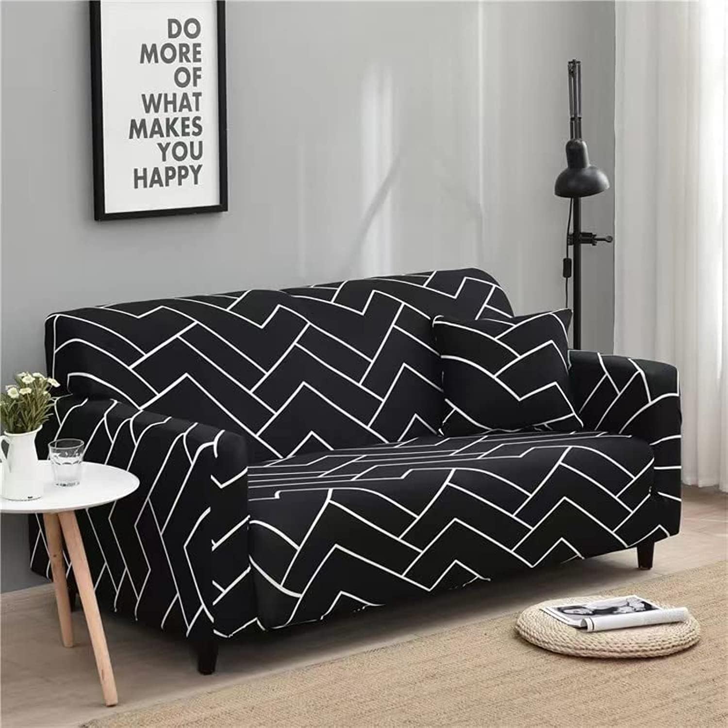 Fengsheng 2 Seater Cotton Stretch Sofa Slipcover Fashion Geometric Style All-inclusive Stretch Universal Sofa Cover Slipcover Washable Anti-Skid Stretch (Two Seats)