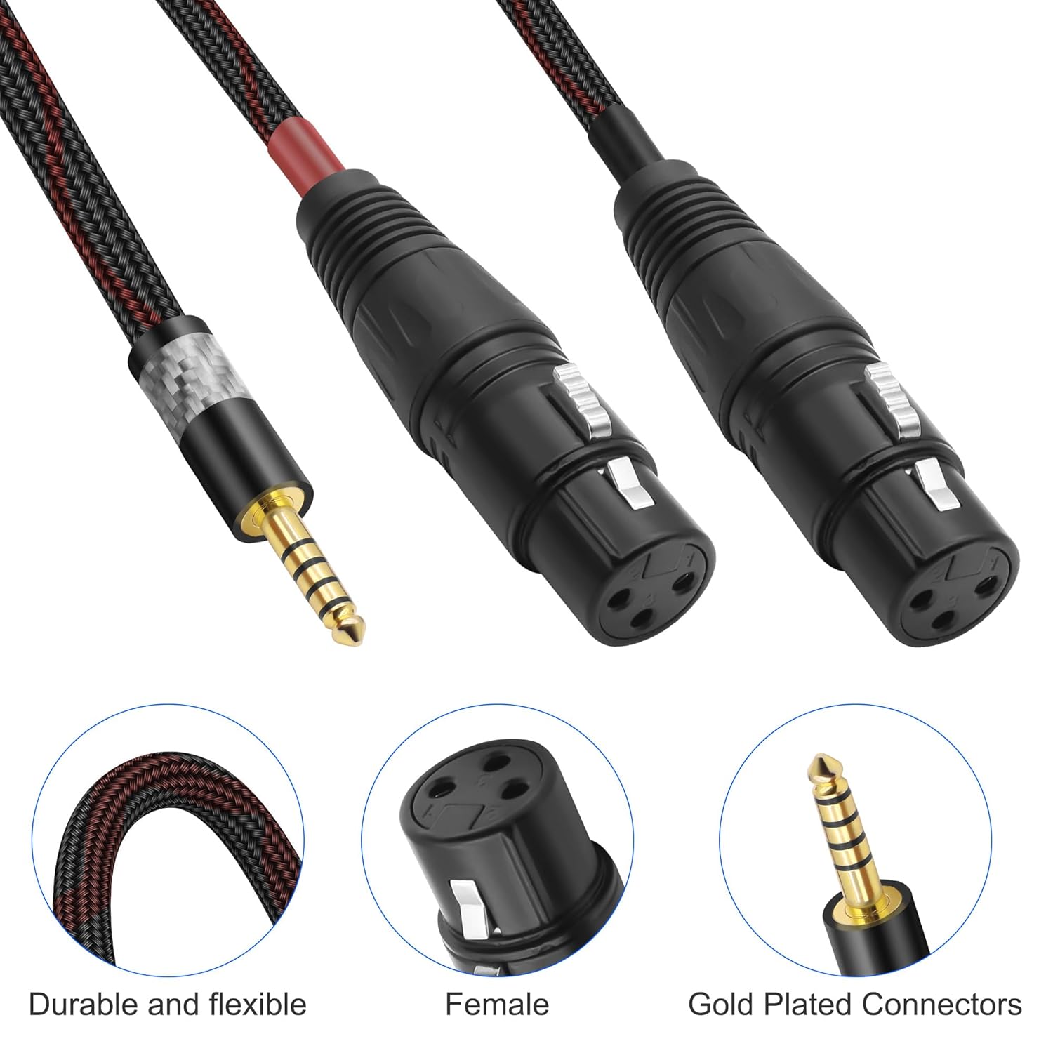 XMSJSIY 4.4mm to Dual XLR 3 Pin Balance Female Headphone Audio Splitter Adapter Cable HiFi for PHA2A WMLA ZX300A DAC AMP - 0.5M/1.6FT (4.4mm to 2*XLR Female)