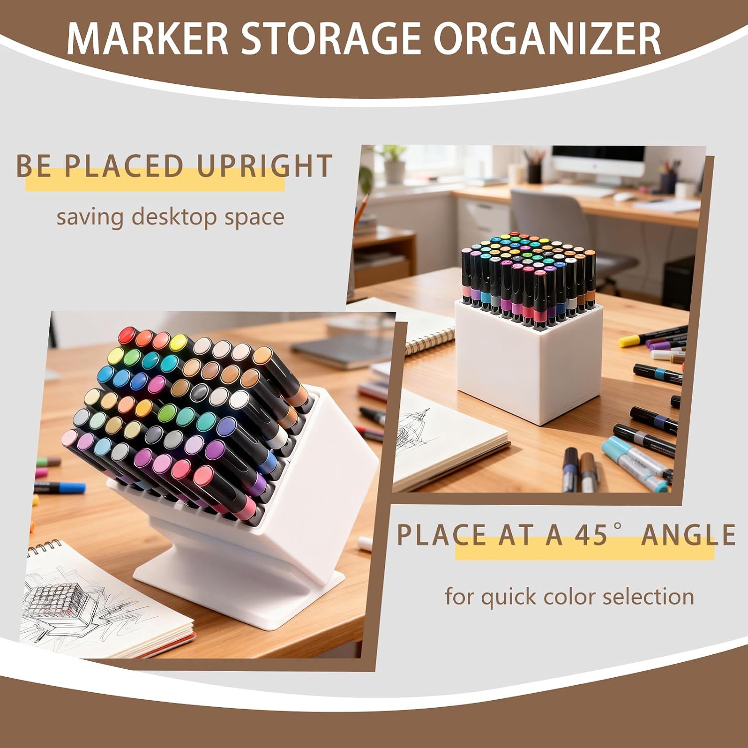Marker Storage Organizer, 48 Slots 12mm Marker Storage, Vertical/45° Angle