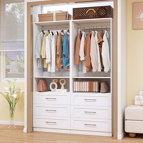 Dilando Sistema de armario con cajones de madera de 4 pies, sistema organizador de armario de madera para vestidor, armarios de esquina