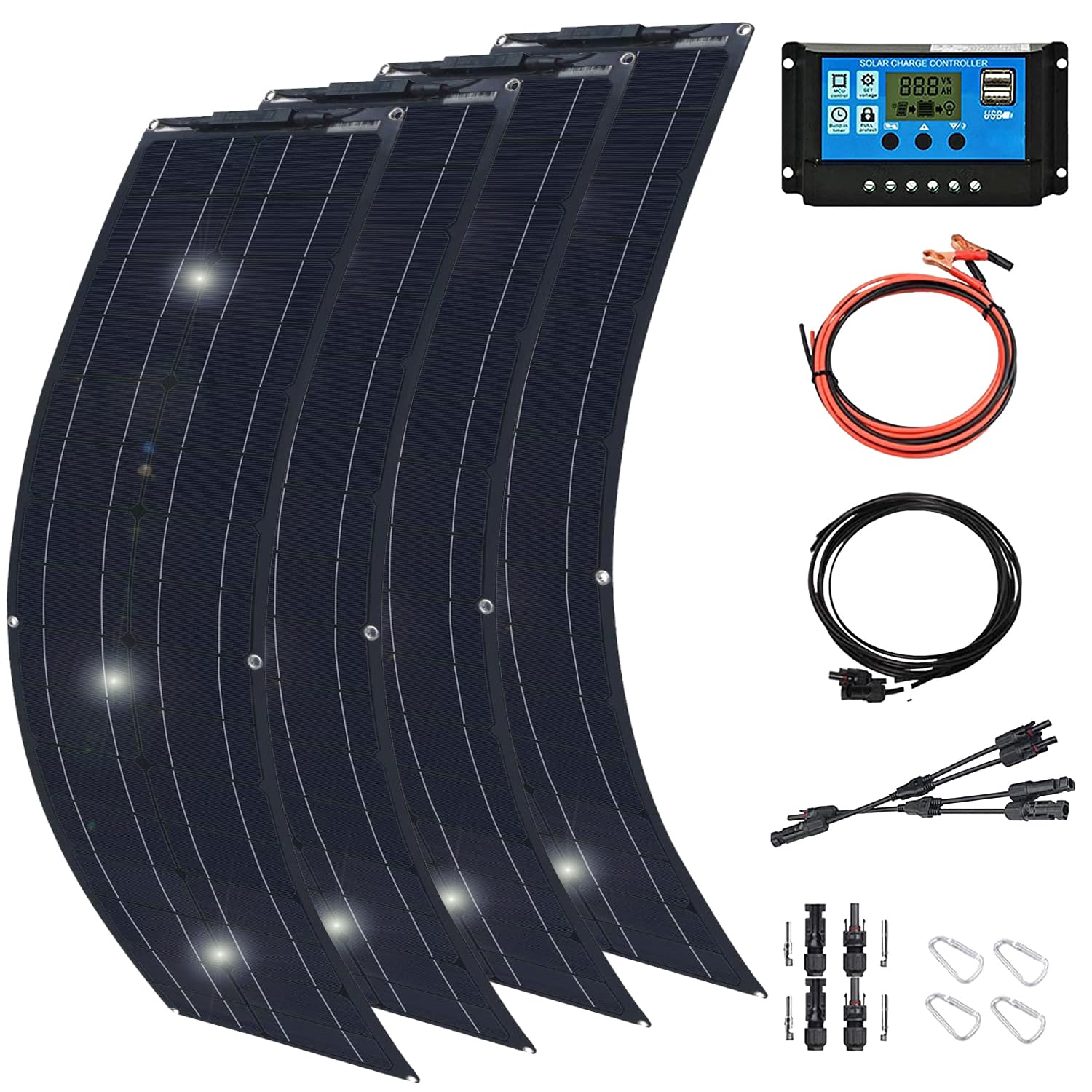 1000 Watt Solar Panel Kit, 4 × 250 Watt Flexible Solar Power Panel Photovoltaic Module with 40A Solar Charge Controller Monocrystalline Solar Panel
