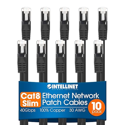 Intellinet - Cable de conexiĂłn de red Ethernet Cat8 delgado, paquete de 10, 40 Gbps y 2000 MHz, arranque sin enganches, cable de cobre puro 24 AWG, Intellinet - Cable de conexiĂłn de red Ethernet Cat8 delgado, paquete de 10, 40 Gbps y 2000 MHz, arranque sin enganches, cable de cobre puro 24 AWG,