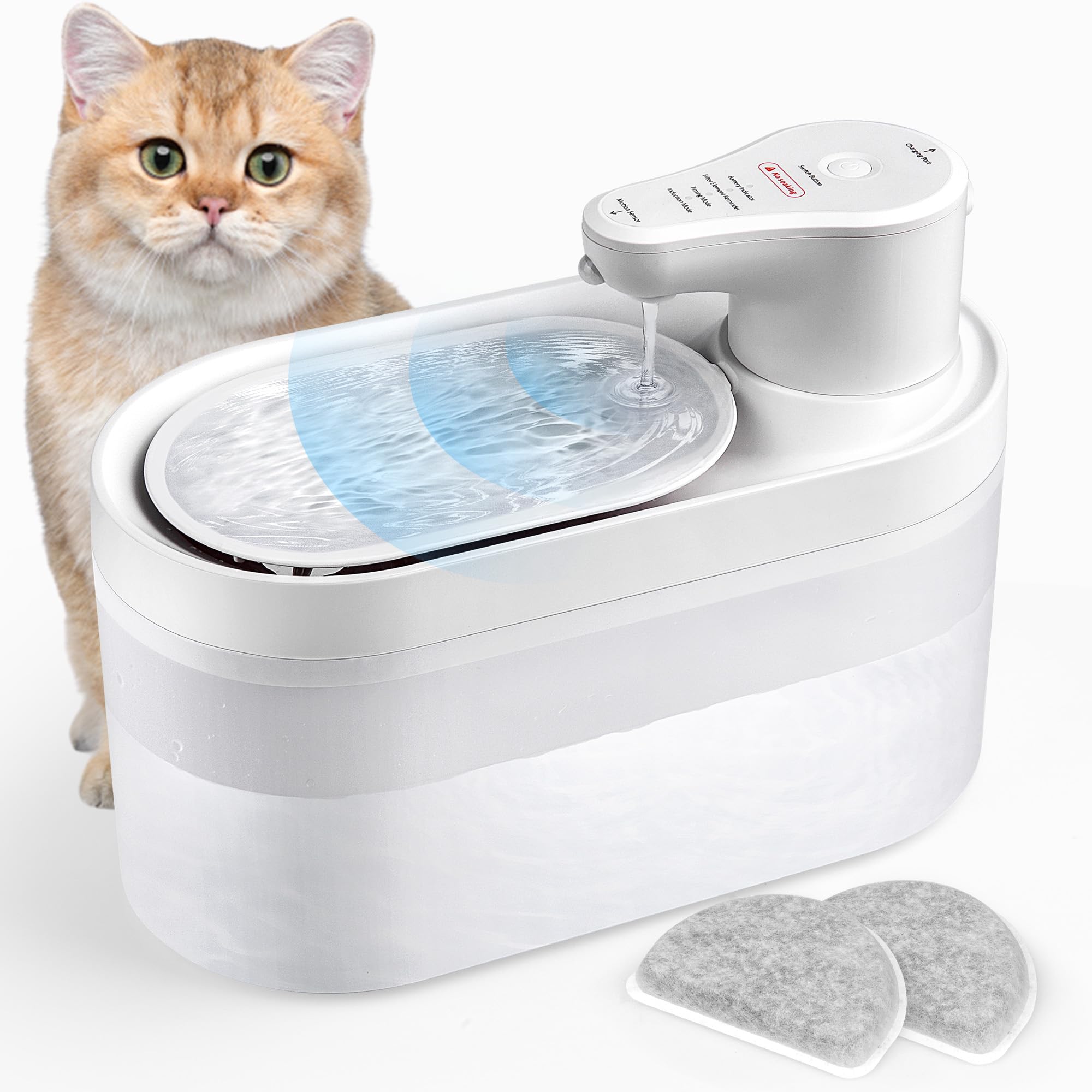 PetInn Dispensador Agua Gatos, 2,5L Fuente para Gatos, Recargable sin Cable 35 Días de Uso, Modos de Sensor y Temporizador, Bomba de Agua Súper Silenciosa, con Filtros Fuente Gatos y Cable de Carga