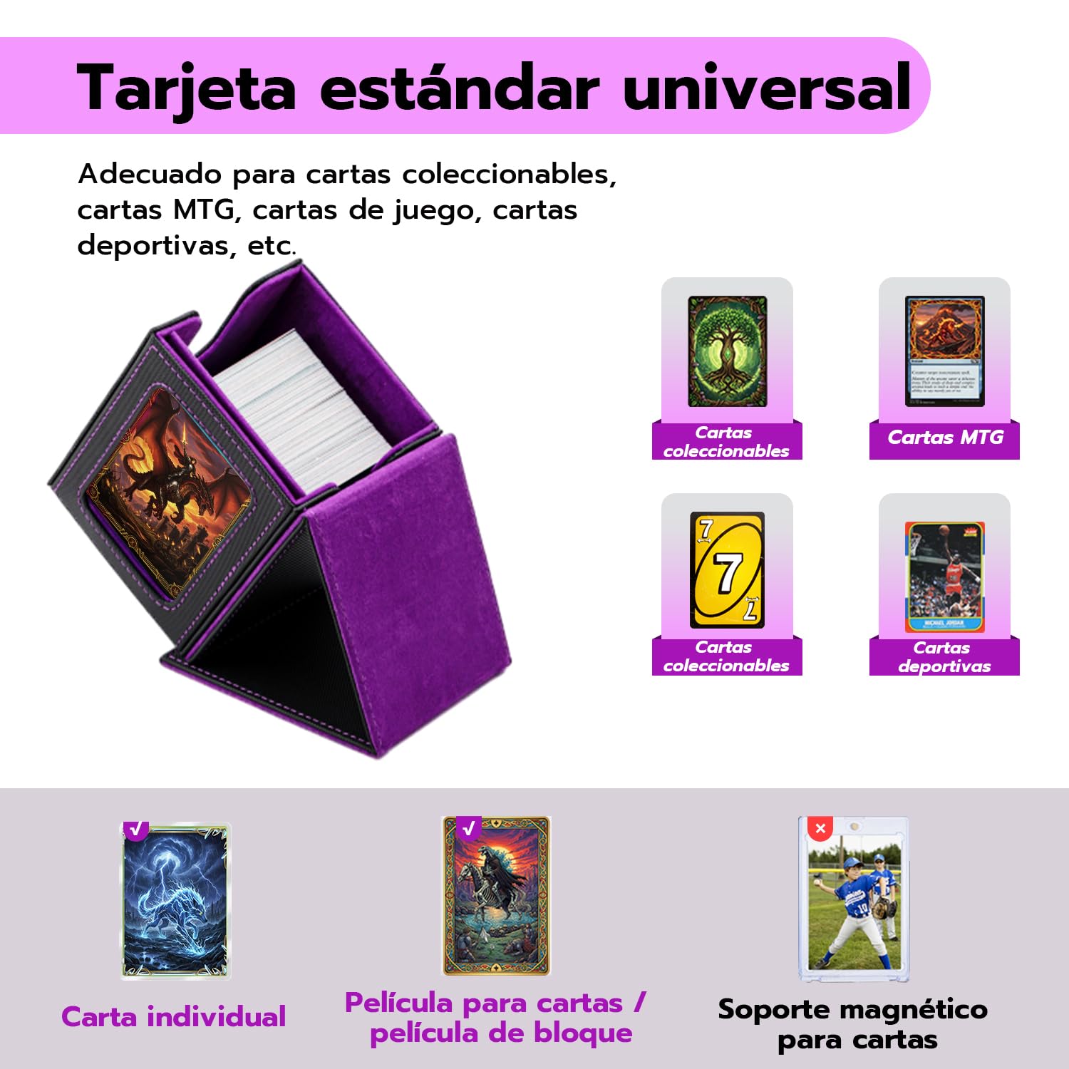 Caja Magnética Para Cartas MTG De PU Con Ventana De Exhibición – Almacena 100+ Tarjetas Con Cierre De Imanes Y Forro De Microfibra (Azul Claro)