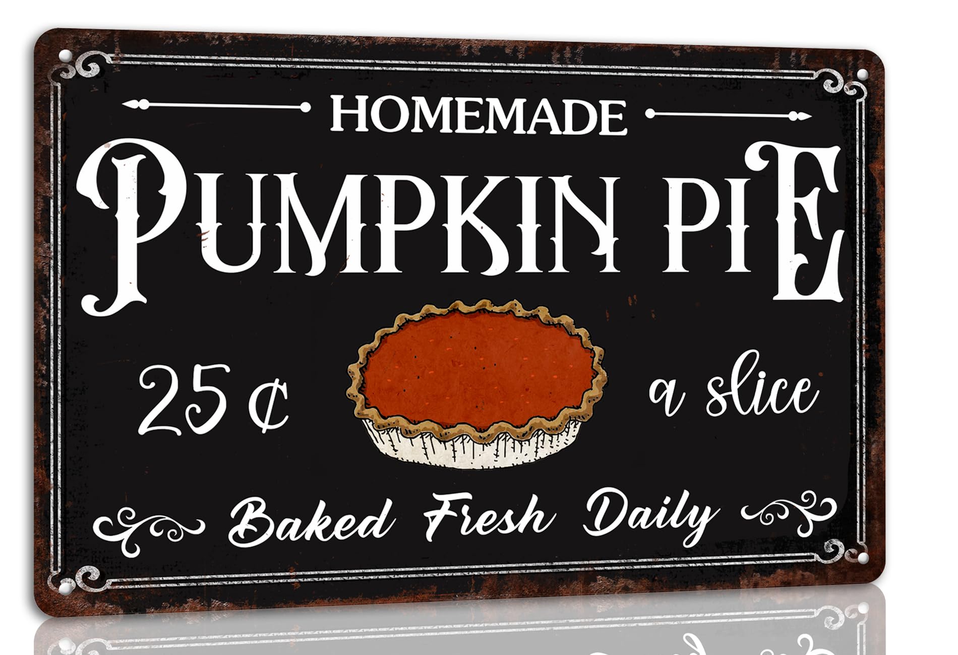 peiyeety Homemade Pumpkin Pie Metal Tin Sign for Fall Decorations Home Kitchen Farmhouse Autumn Thanksgiving Wall Decor 8X12 Inch