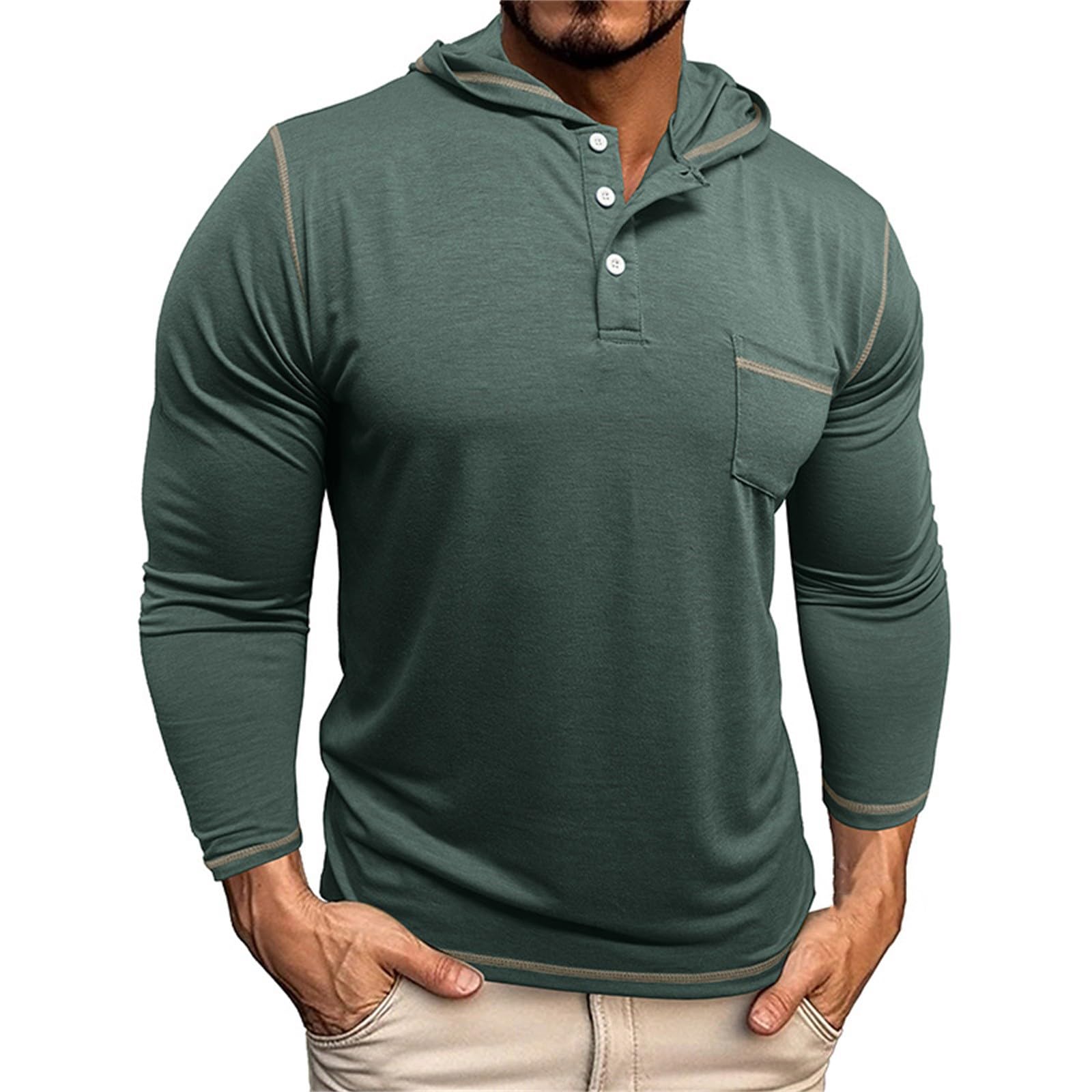 Men's Casual Polo Shirts Classic Long Sleeve Basic Button T-Shirt Lightweight Cotton Golf Tops with Pocket