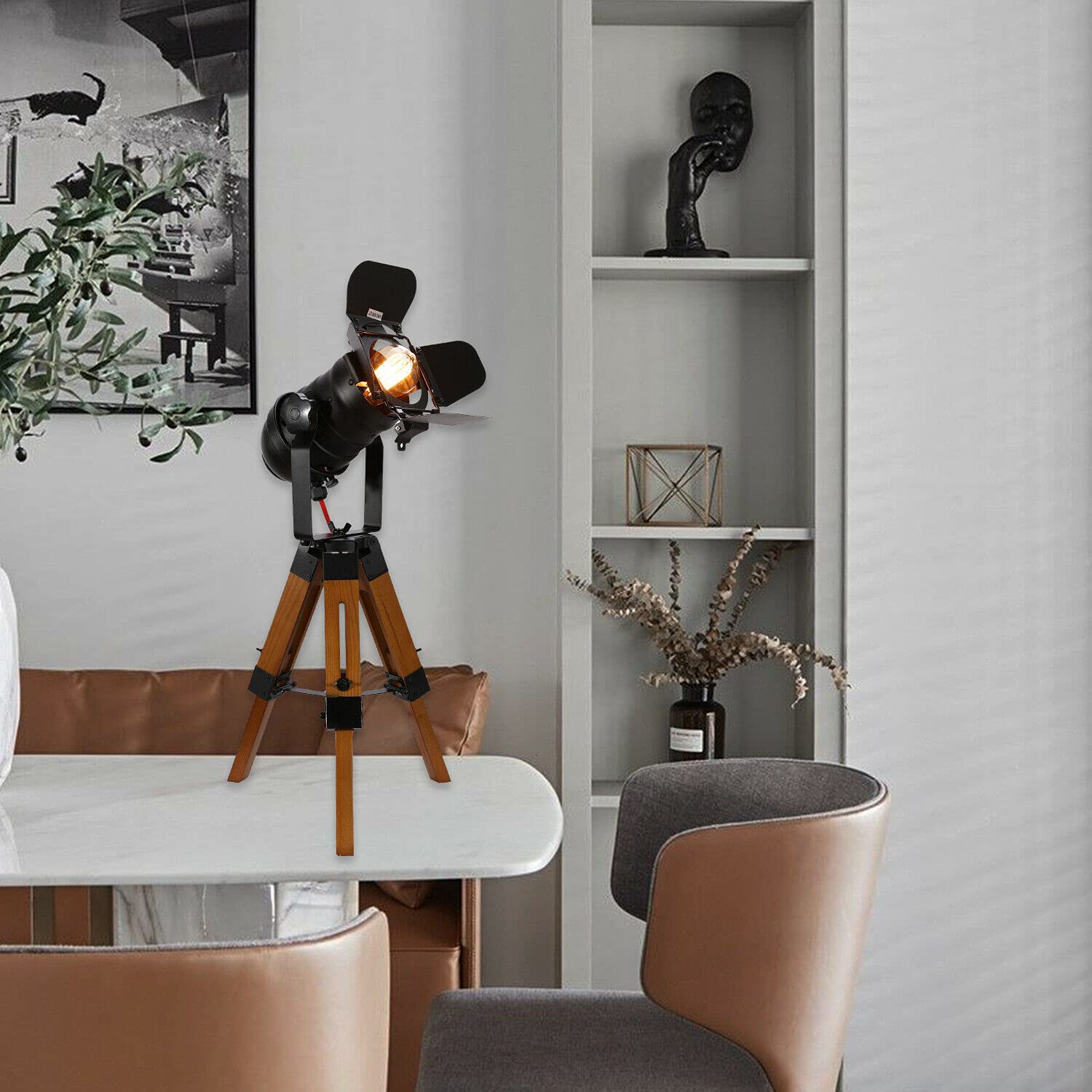 SHZICMY Holzstativ Tischlampe Vintage Nachttischlampe Schreibtischlampe Tischlampenständer Verstellbare Retro Lampe Stehlampe Stativ Scheinwerfer Dekorlampe
