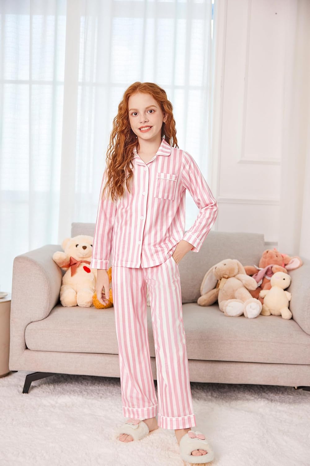 Arshiner Pajamas Set for Girls Plaid Long Sleeve Lounge Set Button Down Pj Sets - Image 5
