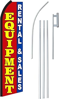 NEOPlex - "Equipment Rental & Sales" Complete Flag Kit - Includes 12' Swooper Feather Business Flag with 15-Foot Anodized Aluminum Flagpole and Ground Spike