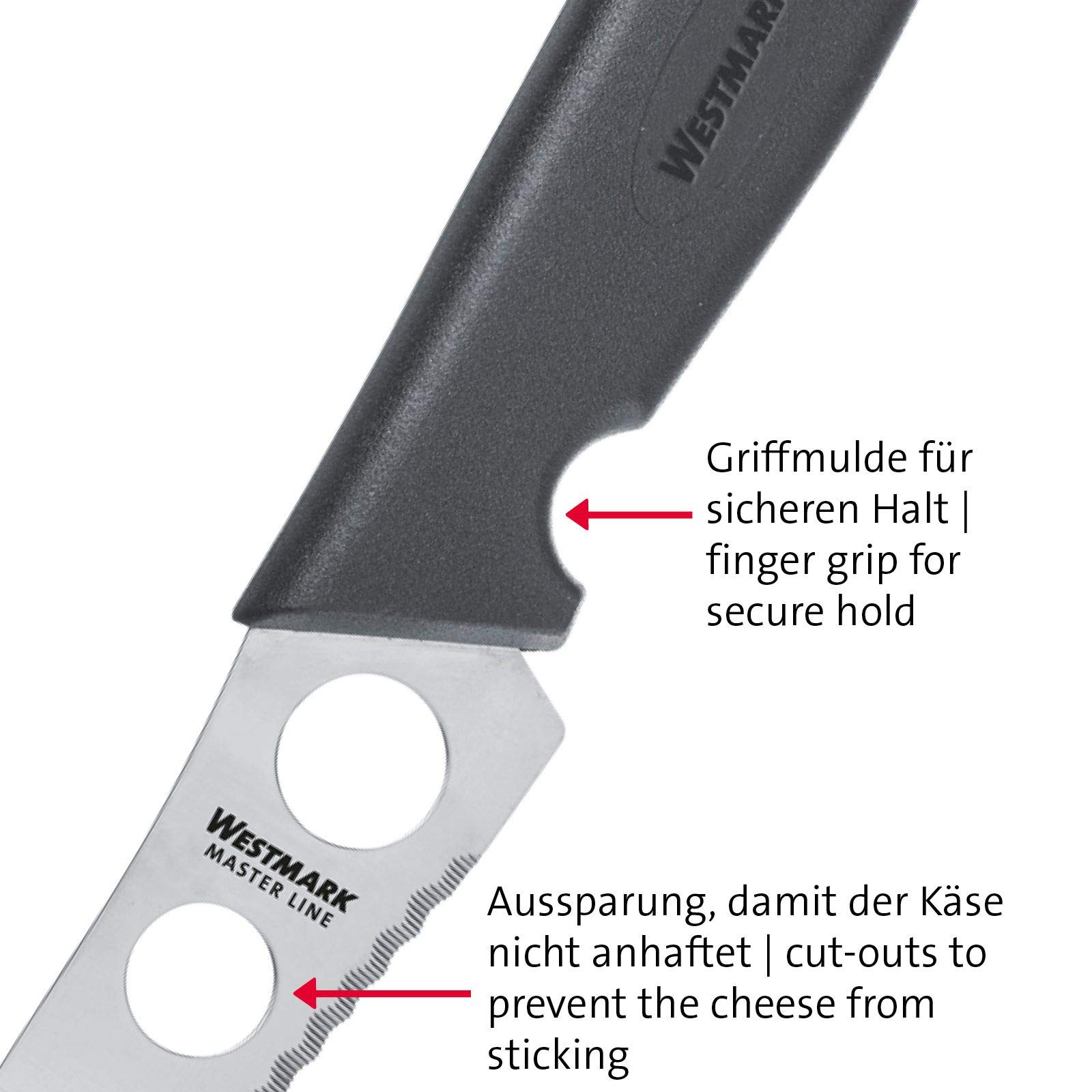 Westmark Cuchillo/cortador de queso profesional, Tamaño de la hoja: 13,5 cm, Longitud: 25 cm, Acero inoxidable/plástico, Master Line, Negro/plateado, 13562270