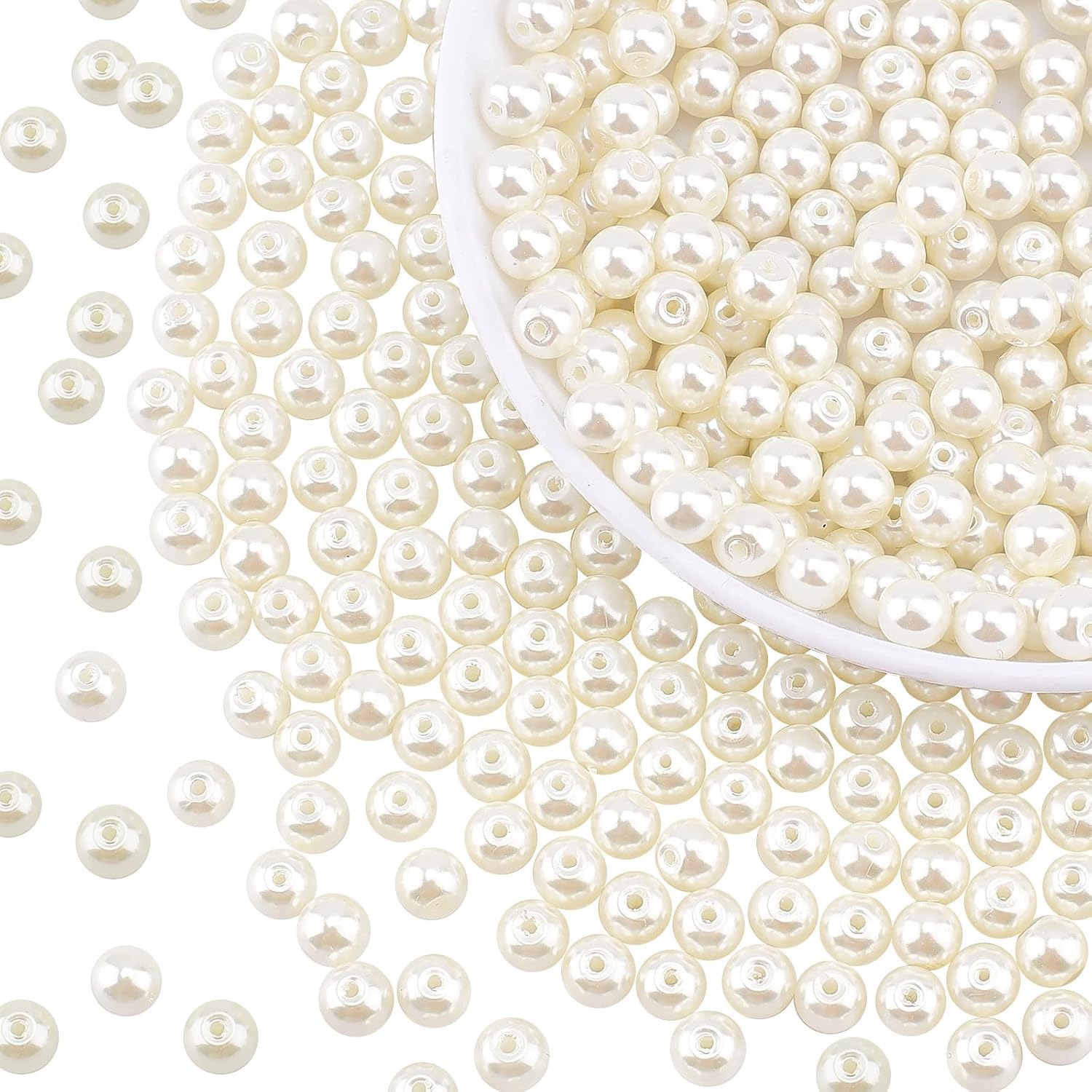 PH PandaHall 400Pcs 6mm Tiny Satin Luster Glass Pearl Round Beads Assortment Lot for Jewelry Making Round Box Kit Anti-Flash White