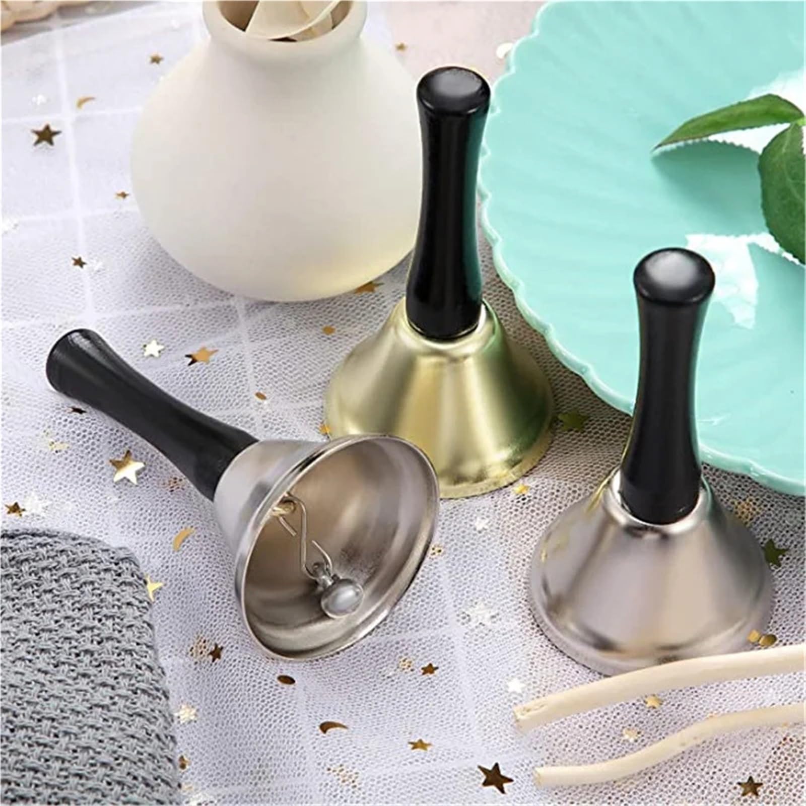 5 pezzi Campanelli natalizi a mano di Babbo Natale Jingle Bells scolastici Forniture for servizi chiamata al ristorante Decorazione Per Ristorante(Silver)