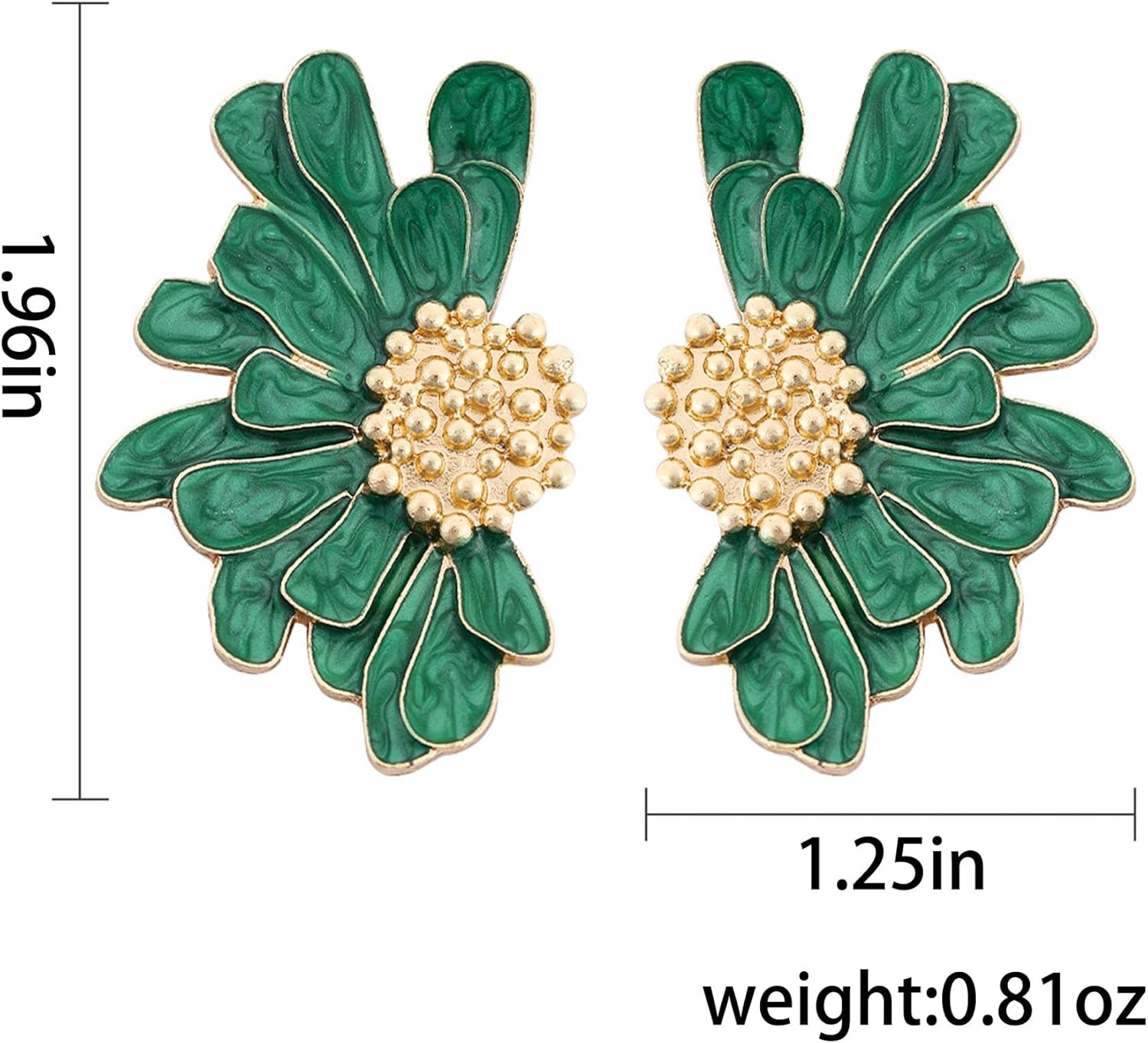 Green Flower Petal Stud Earrings for Women Boho Vintage Enamel Earrings Jewelry - Image 4