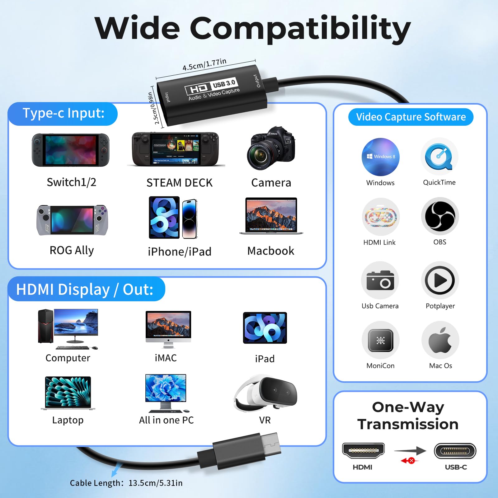 Carte Capture Vidéo HDMI 4K WAVLINK - Streaming Jeu, Live Ultra Fluide - Compatible PC, Mac, Linux, Android