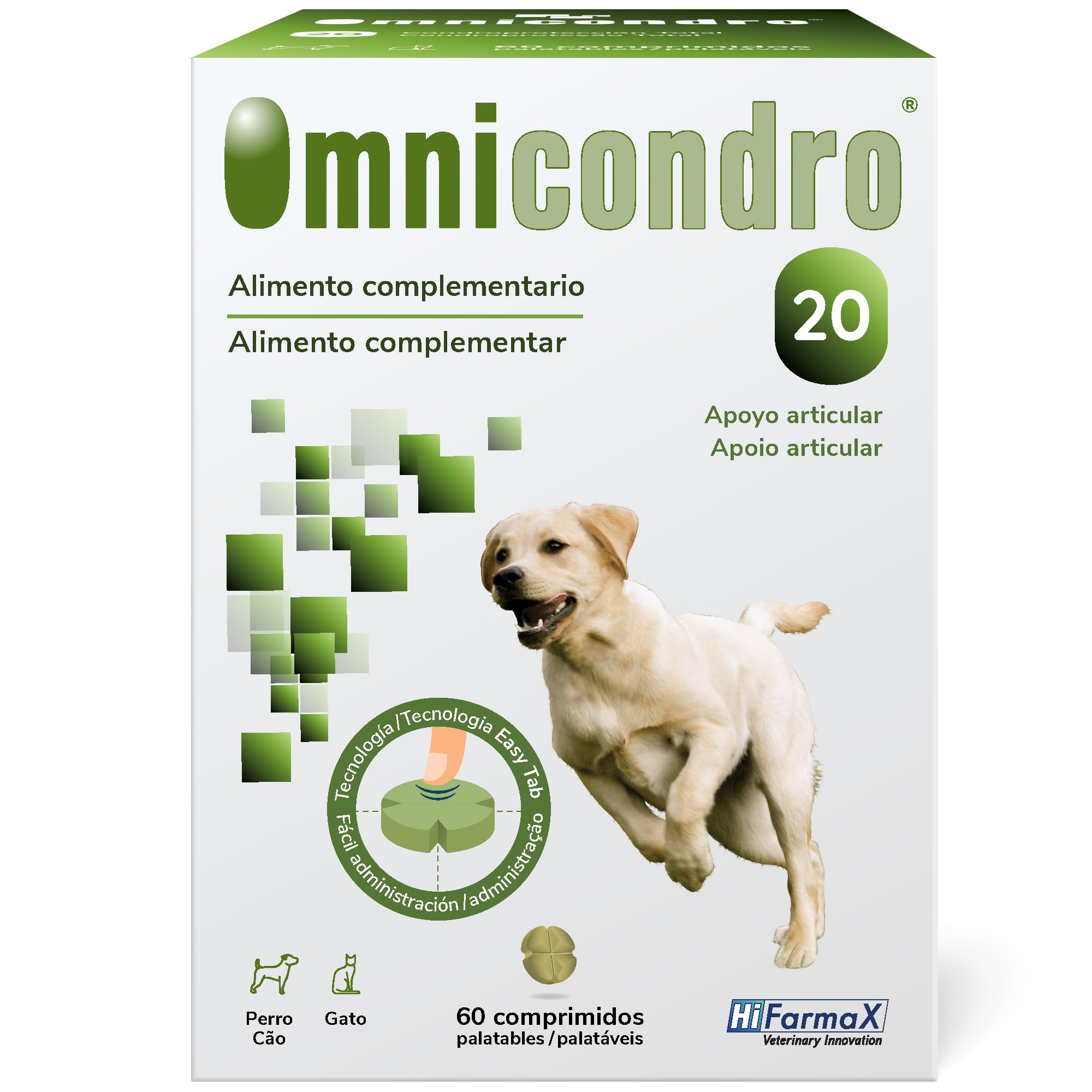 Omnicondro 20 Hifarmax - Condroprotector para Perros y Gatos | Glucosamina y Condroitina para Articulaciones | Vitaminas Mascotas | Suplementos para Perros Mayores | 60 Comprimidos
