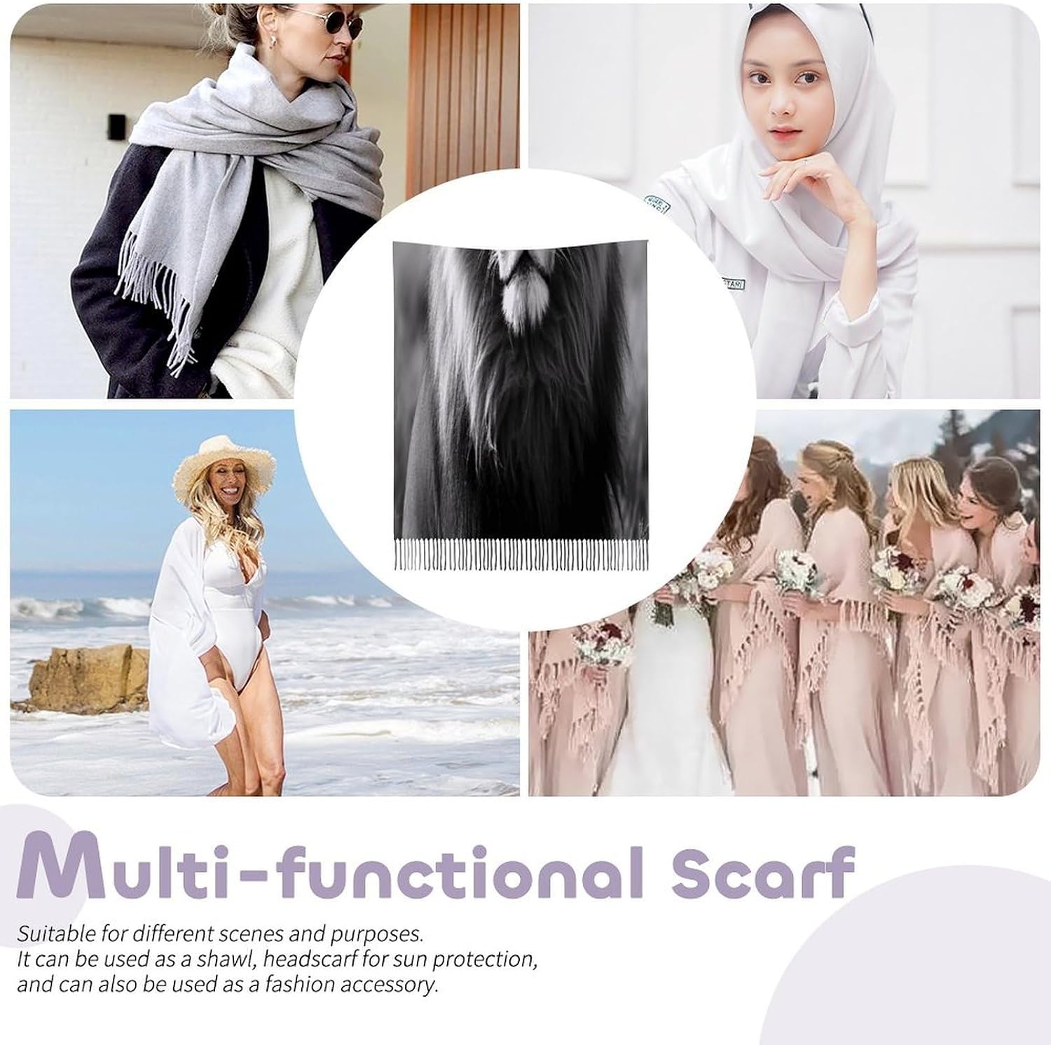 African Lion Black And White Scarf for Women Men Classic Fashion Blanket Scarves Soft Cashmere Feel Scarf Cold Weather Warm Long Shawl Winter Large Scarves Classic Blanket Scarfs Thick
