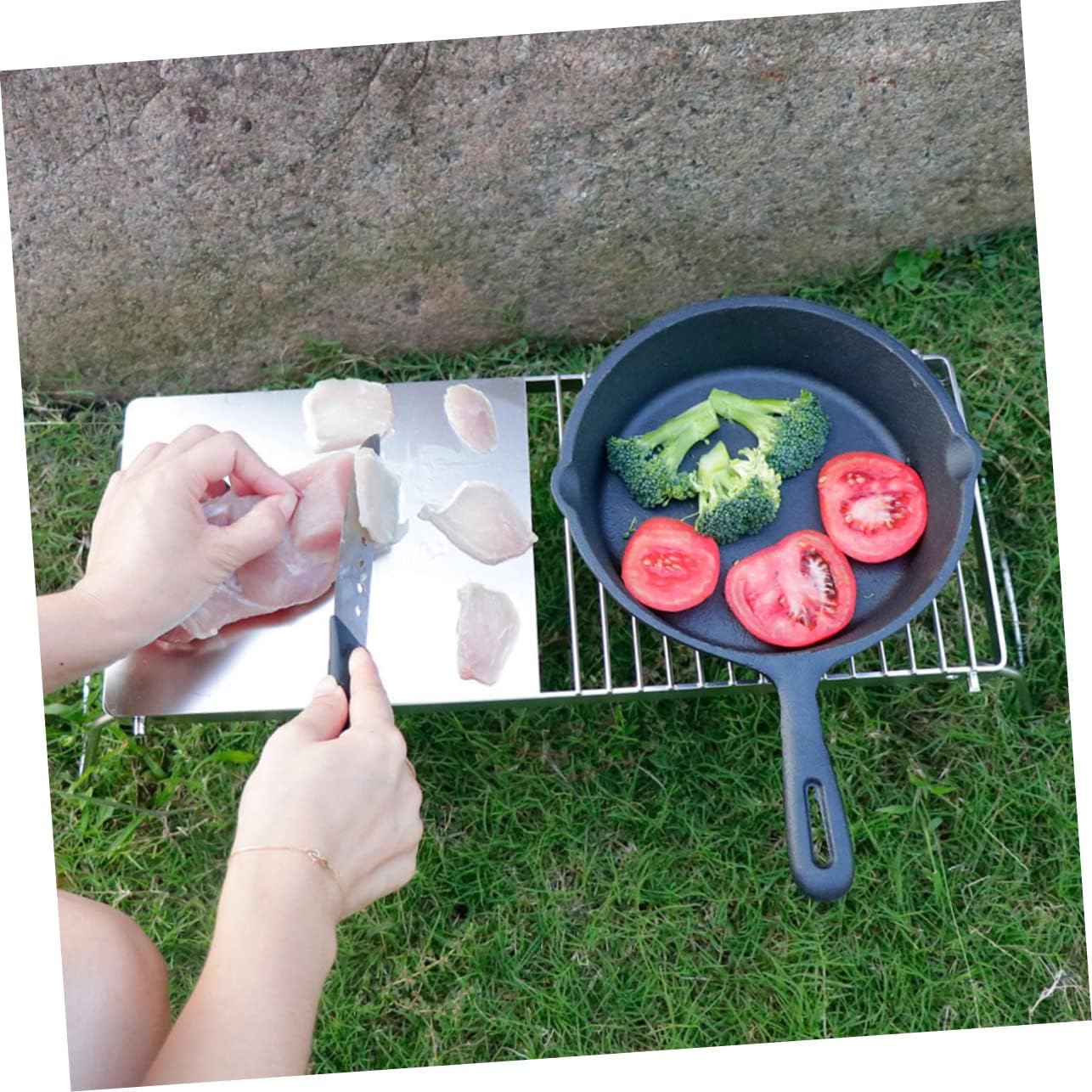 Stainless Steel Outdoor Barbecue Grill Rack Foldable BBQ Tool for Charcoal Cooking Portable Grilling Accessory for Camping and Picnic