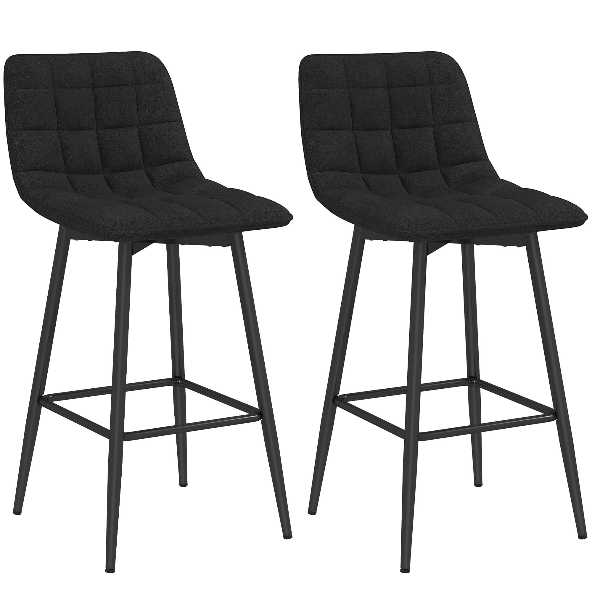 HOMCOM Juego de 2 taburetes Altos de Estilo nórdico con Respaldo y reposapiés, taburetes con Tela Efecto Terciopelo y Respaldo de Metal, 45x47x84 cm, Negro