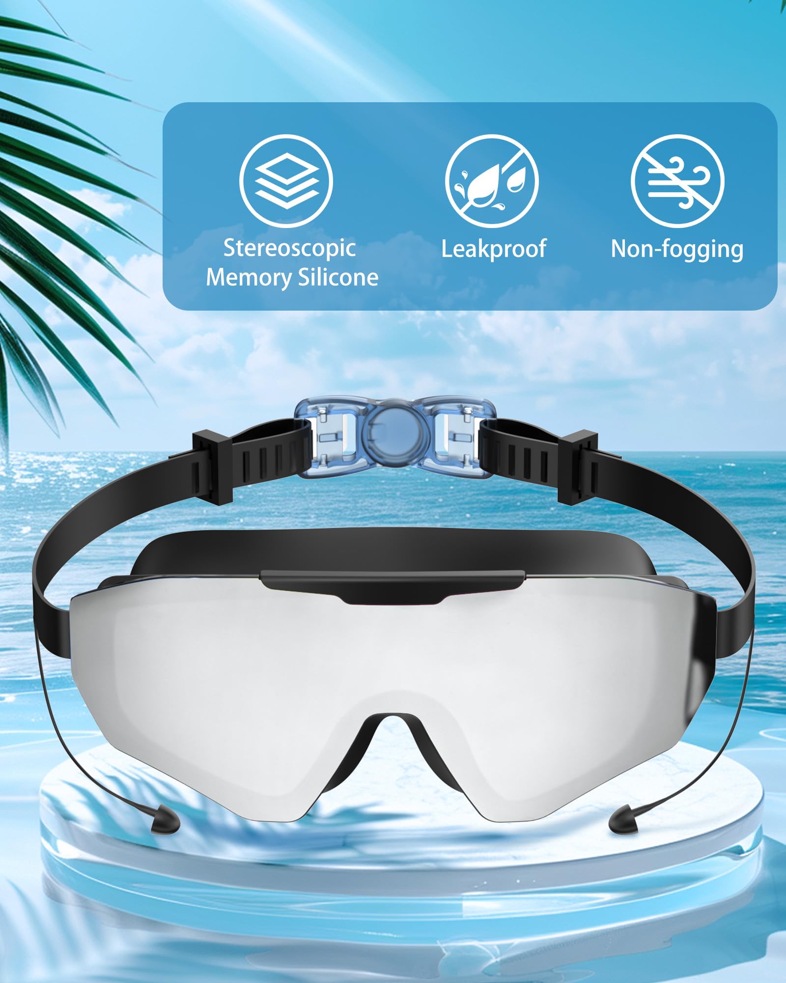 Occhialini da nuoto con auricolari, occhiali da nuoto anti-nebbia UV, occhiali da nuoto UV 3 colori per uomini, donne e bambini