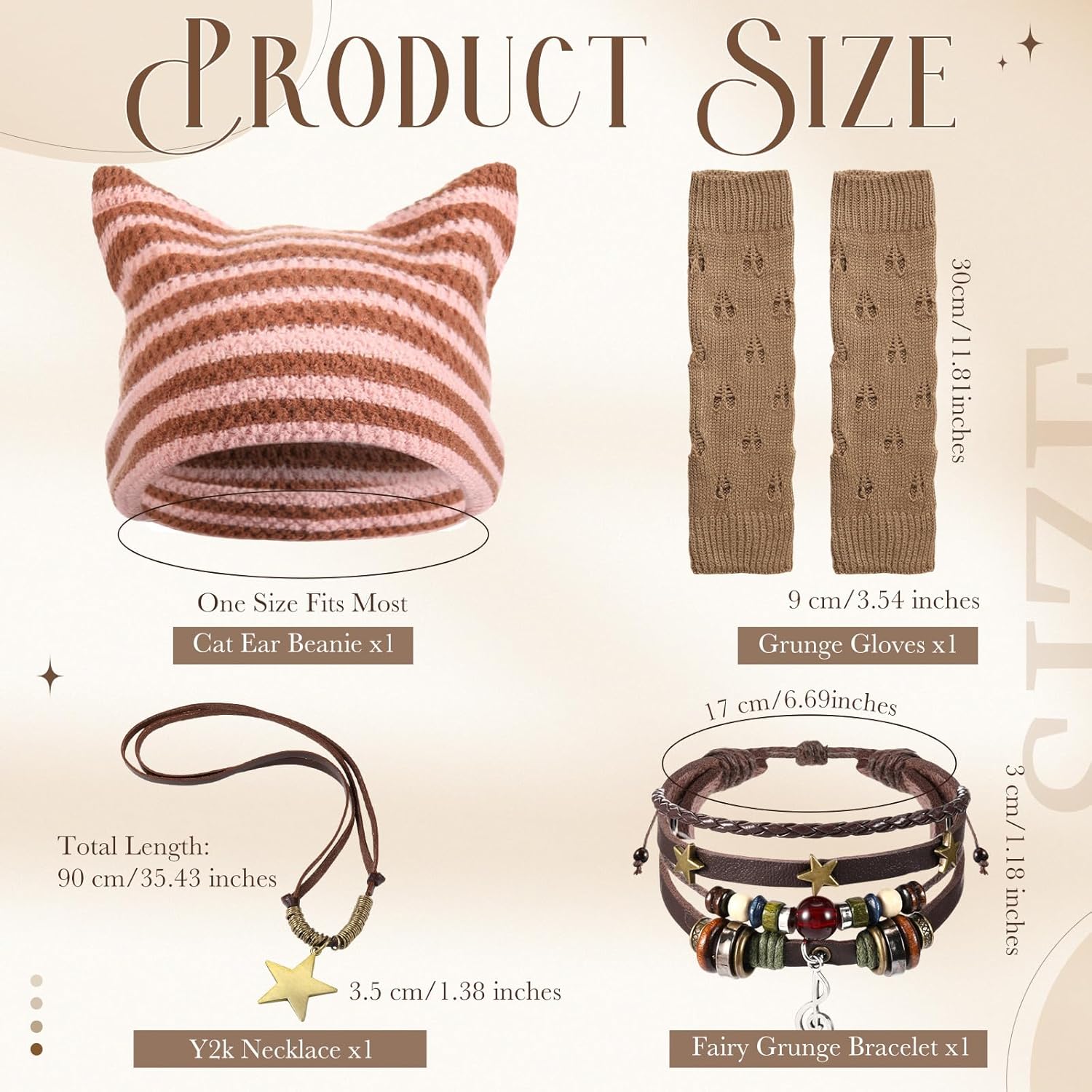 JaGely 4 Pcs Therian Grunge Emo Accessories for Women Cat Beanie Fairy Ripped Gloves Y2k Necklace Fairycore Bracelets Jewelry - Image 3