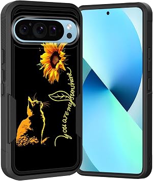 Pixel 9 Pro XL Pro用ケース、デュアルレイヤーハイブリッドヘビーデューティー頑丈耐衝撃ハードPC +ソフトシリコン保護ケース Google Pixel 9 Pro XL 2024、Cat You are My Sunshine
