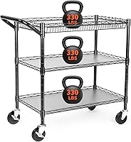 BolDuckDirect Heavy Duty 3-Tier Utility Cart 990lbs Capacity Rolling Kitchen Garage Storage Cart with Wheels & Handle, Black