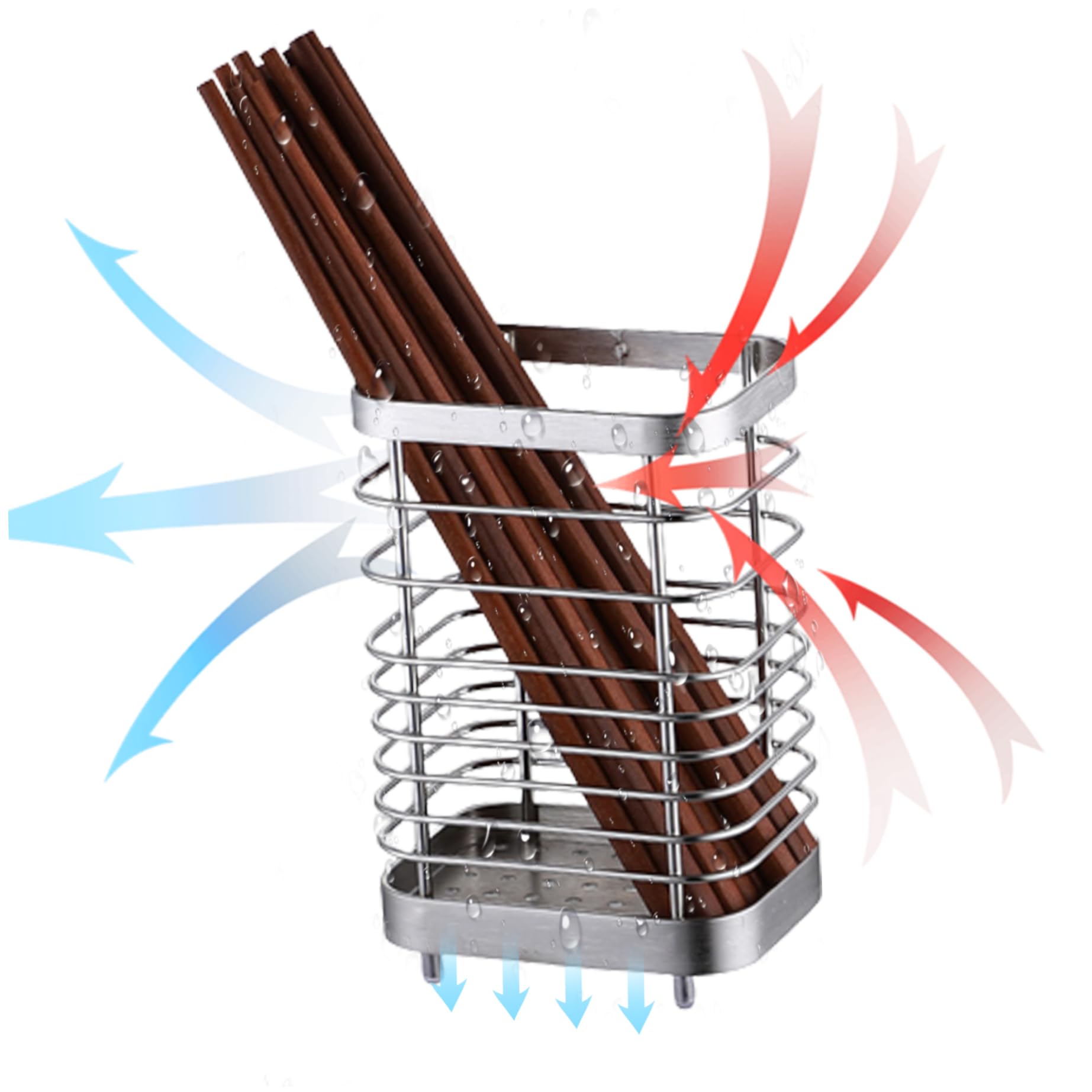 fkngcp Cutlery Drainer Stainless Steel Kitchen Utensils Holder Size L Space-Saving Anti-Rust Sink Tidy Cutlery Storage Caddy Rack for Knife Fork Chopsticks Storage Drainer