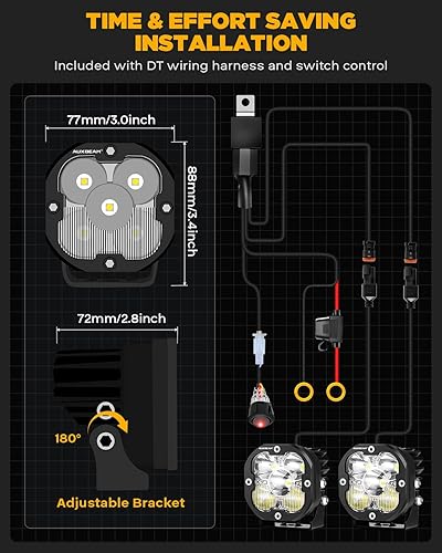 Miniatura 8 de Auxbeam X-PRO Series LED Pods Spot Flood Combo Reflector, 3 pulgadas, 80 W, 9600 LM, barra de luz todoterreno lejana y ancha, cubiertas
