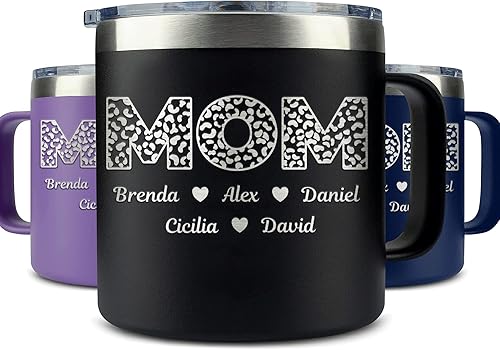 Miniatura 10 de Hyturtle Taza personalizada para mamá con nombre personalizado de 14 onzas, taza de viaje de acero inoxidable aislada con tapa, regalo para madre