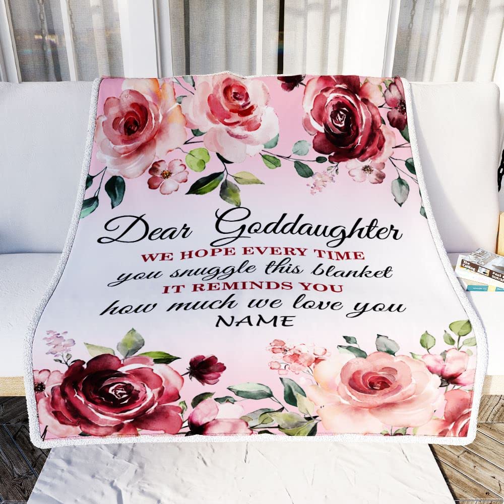 TeesNow Personalized Goddaughter Blanket from Godmother We Hope Every Time Rose Floral Goddaughter Birthday Graduation Christmas Customized Fleece Blanket (50 x 60 in Youth Size)