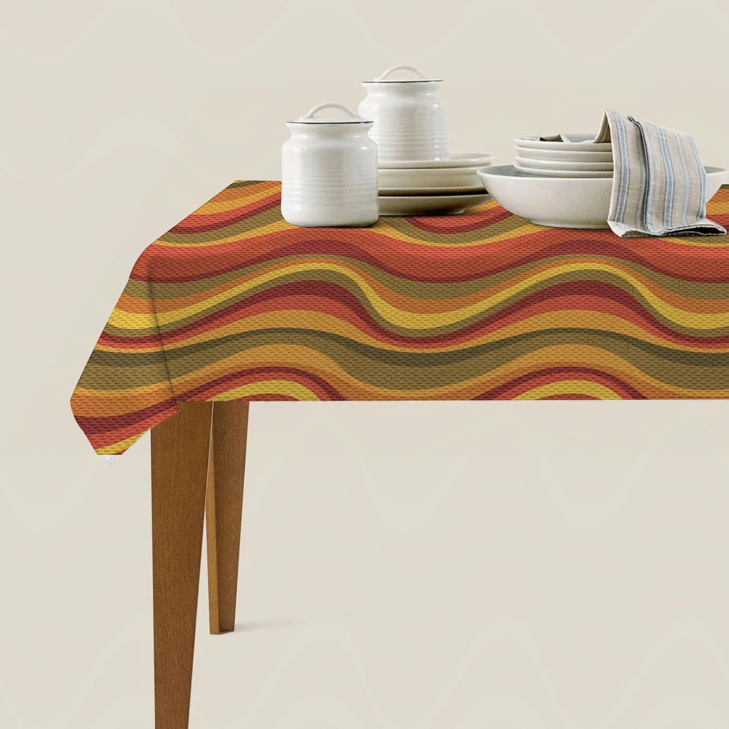 Mantel Mesa Rectangular Rayas Onduladas, Manteles Antimanchas Colorido, 3D Impresión Mantel Impermeable Lavable para Cocina Salón Comedor, 140x300 cm Q.P1150