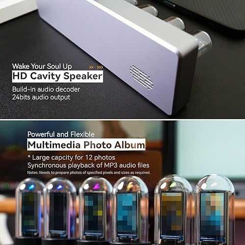 Miniatura 3 de Adventurers Reloj de tubo IPS Nixie, creativo reloj electrónico de tubo Nixie simulación con pantalla LCD IPS de 6 bits, 12/24 horas, decoración de