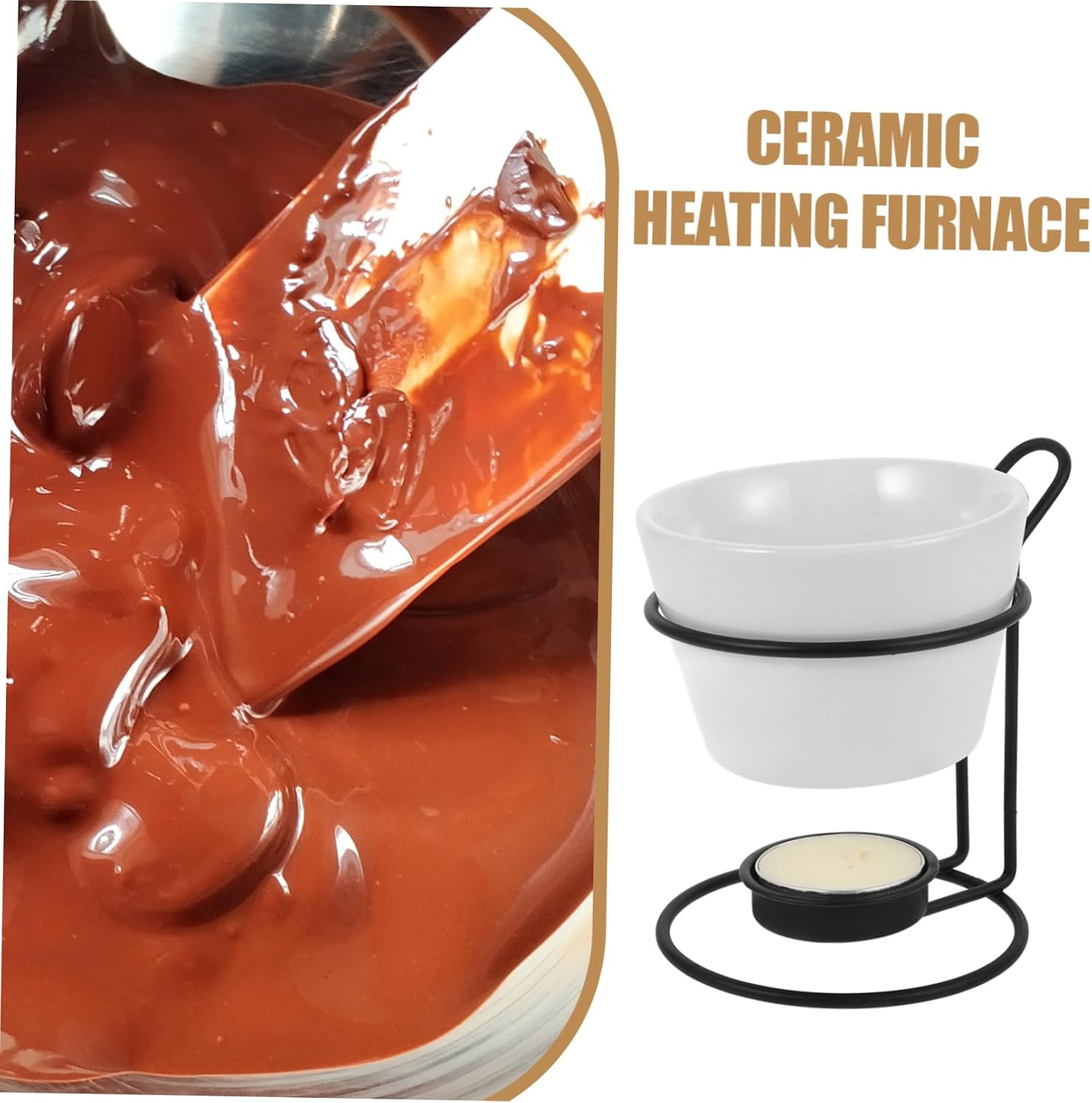 Mikinona 2sets Ceramic Melting Pot Set for Chocolate Cheese Butter Tealight Burner with Rack Easy to Clean Kitchen Accessory for Seafood Fondue Enjoyment