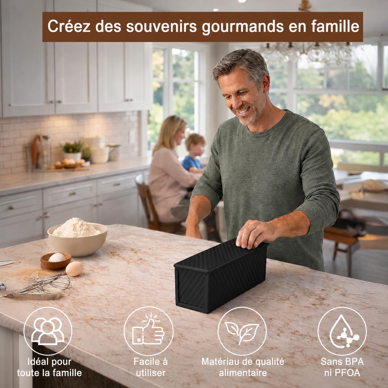 Lot de 2 Moules à Pain de Mie avec Couvercle, 450 g et 1000 g
