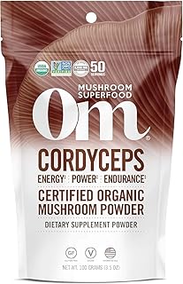 OM MUSHROOM SUPERFOOD Cordyceps Organic Mushroom Powder, 3.5 Ounce, 50 Servings, Energy, Power, Stamina and Endurance Support, Superfood Supplement for Sports Performance
