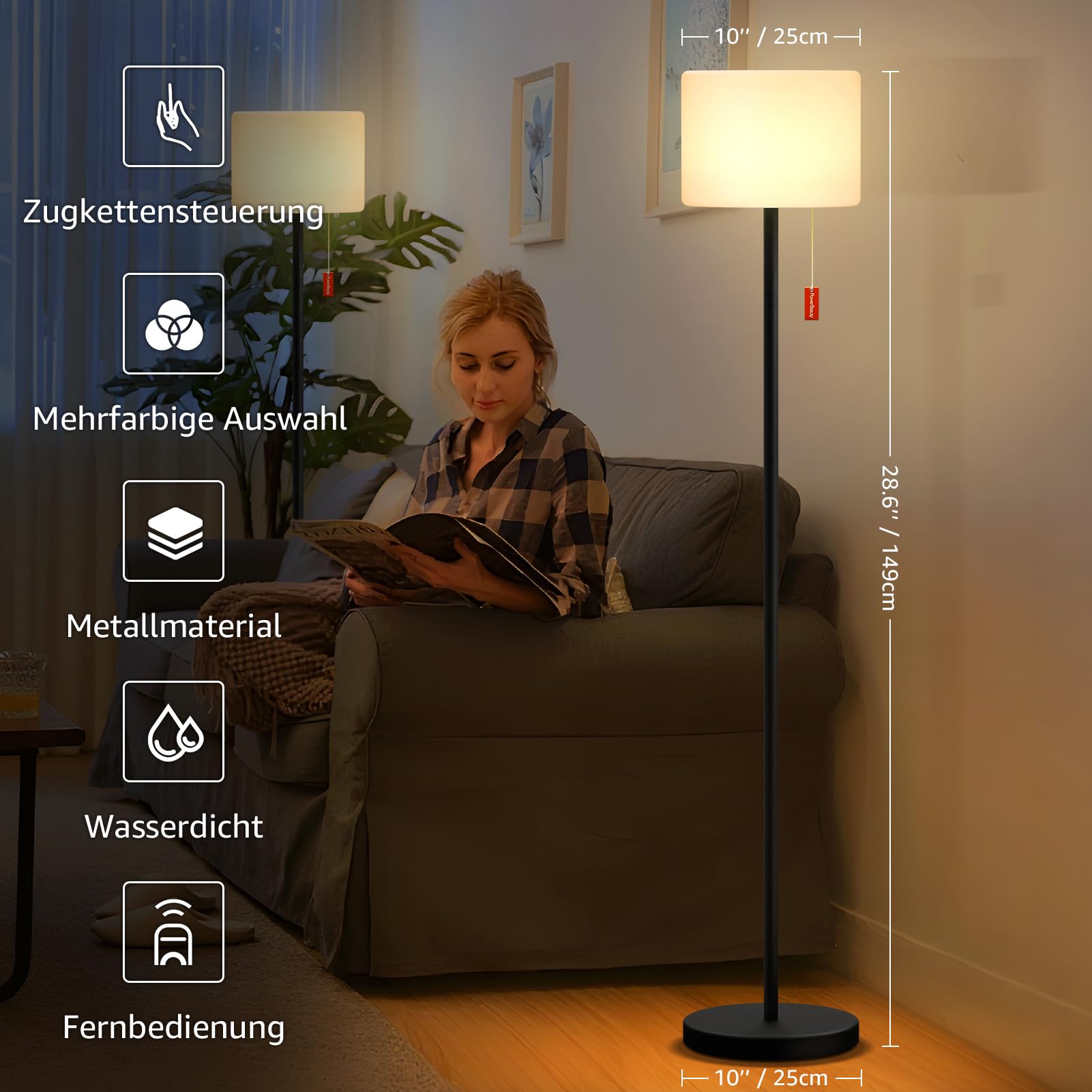MALUX Lámpara de pie solar para exteriores con sensor de luz, regulable, blanco cálido y batería RGB, lámpara de pie inalámbrica, recargable por USB, IP44, resistente al agua, para jardín, terraza