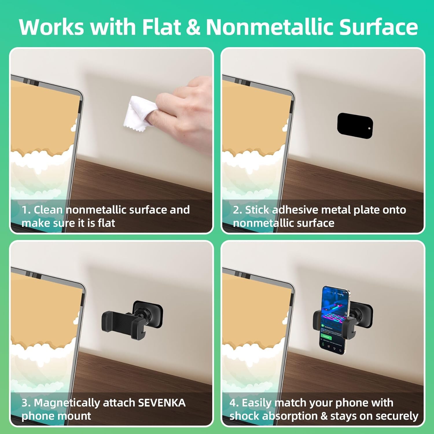 SEVENKA Gym Magnetic Phone Holder Compatible with iPhone, Samsung, Google Pixel, All Phone & Case, Portable Stretchable Magnetic Phone Mount, 360° Rotation Universal Phone Stand & Metal Pad - Image 5