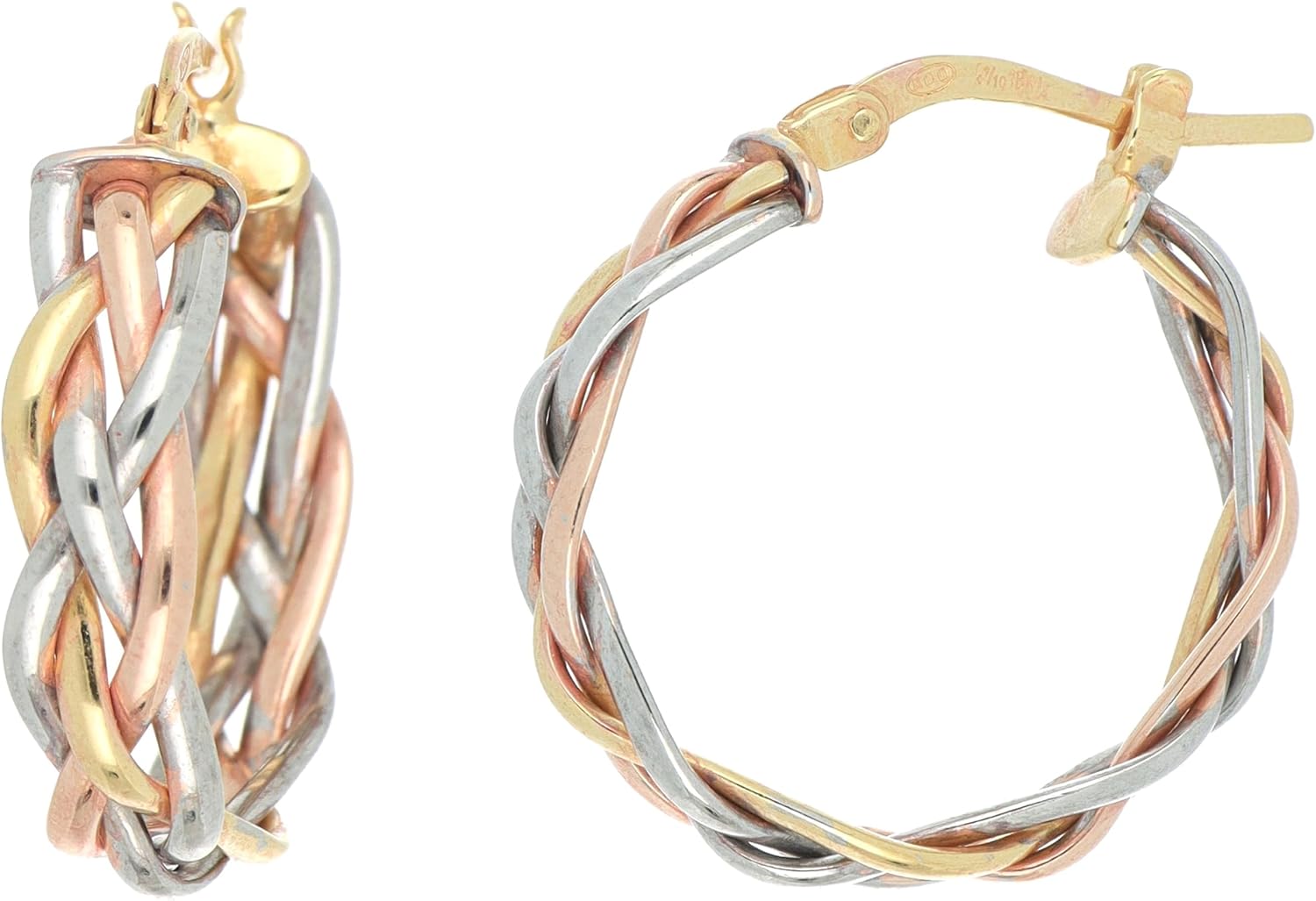 Round Earrings Braid Pattern in 18kt Gold and 925 Sterling Silver (Three Colors, 15mm)