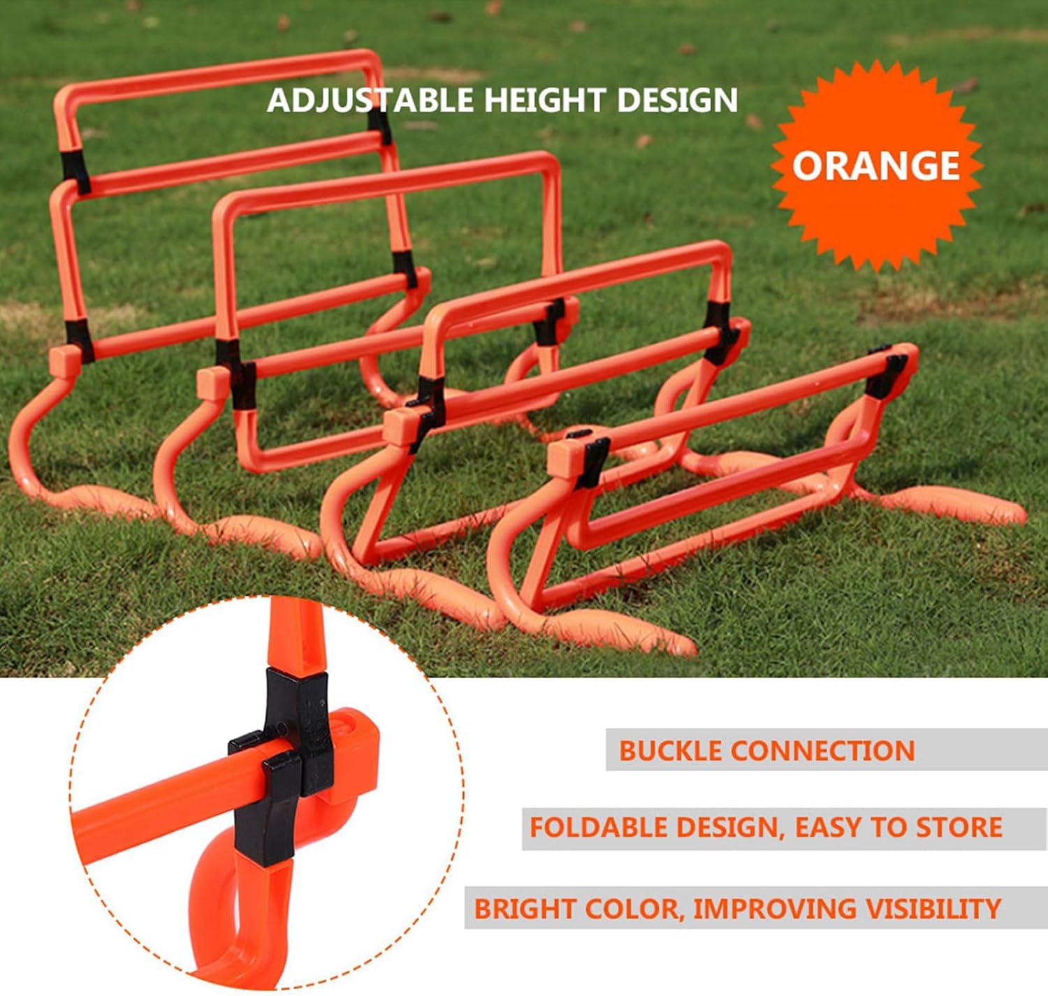 Asixxsix 5Pcs Adjustable Training Hurdles, for Power, Speed Quickness Soccer Training Tool, Enhance Skills with Foldable Design and High Visibility, Suitable for Multi Sport Training