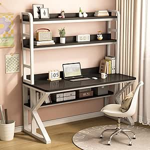 Amazon.co.jp: Computer Desk with Storage Compartment and Bookshelf ...